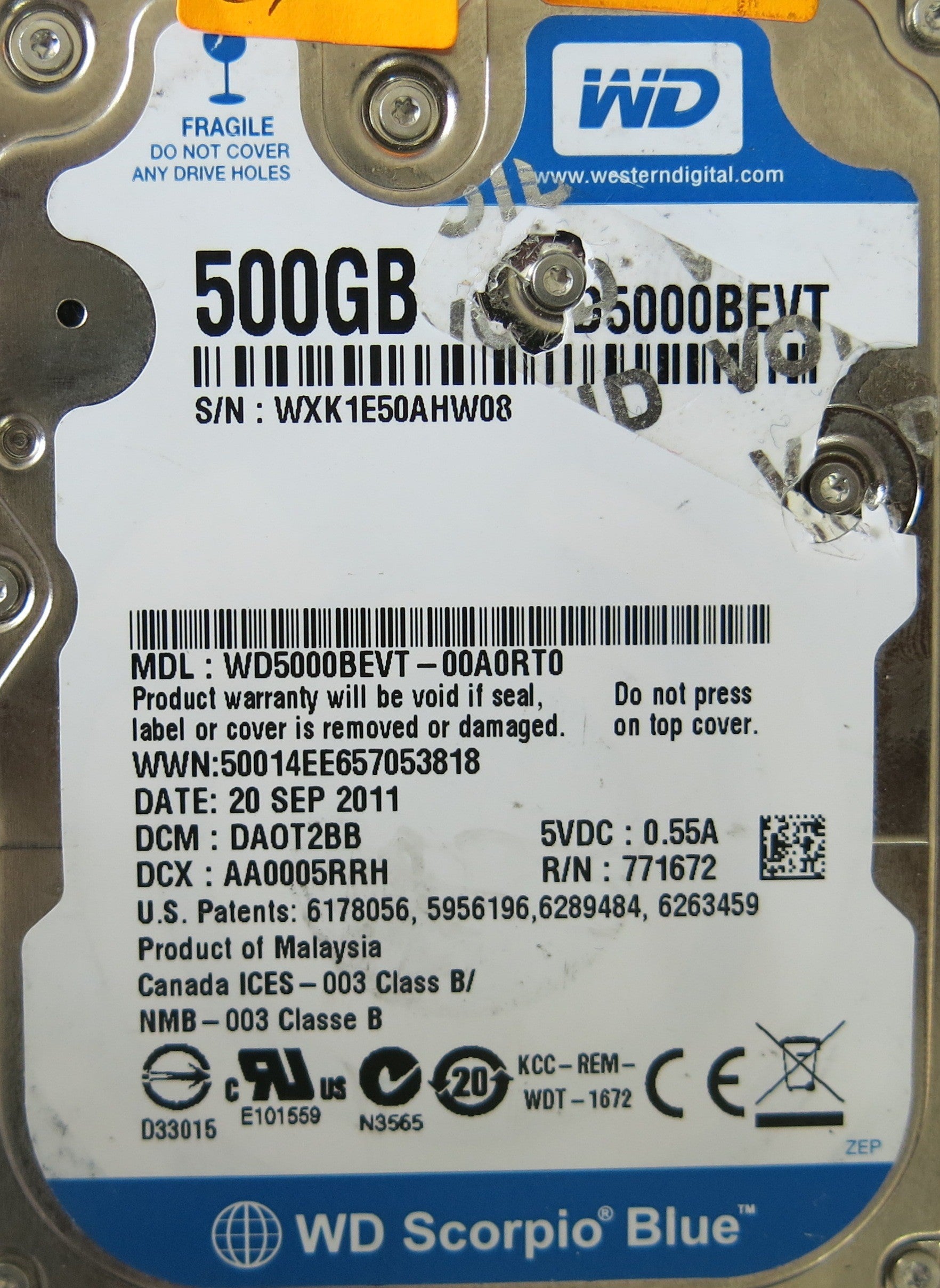 WESTERN DIGITAL WD5000BEVT-00A0RT DCM DAOT2BB 2026-771672-004 REV A PCB