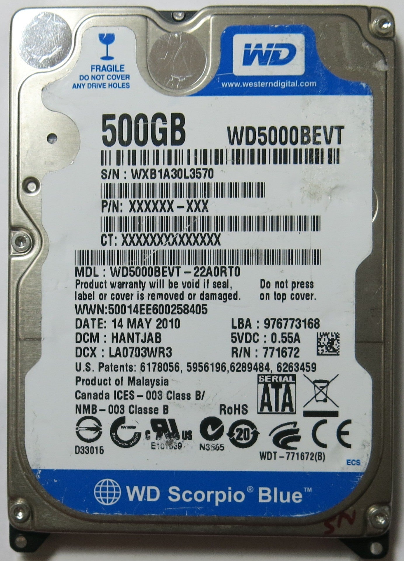 WESTERN DIGITAL WD5000BEVT-22A0RT0 2060-771672-004 PCB