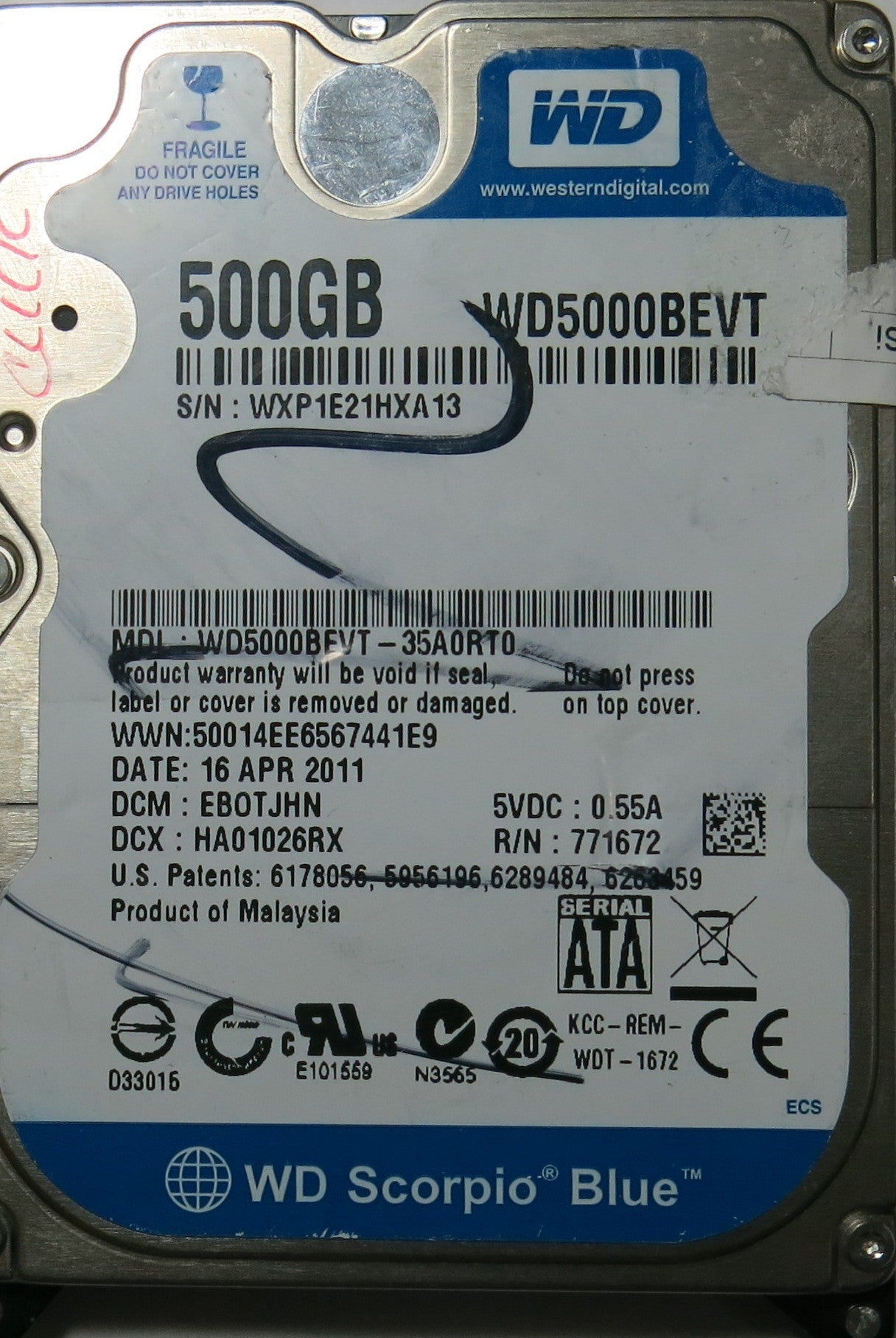 WESTERN DIGITAL WD5000BEVT-35A0RT0 2060-771672-004 PCB
