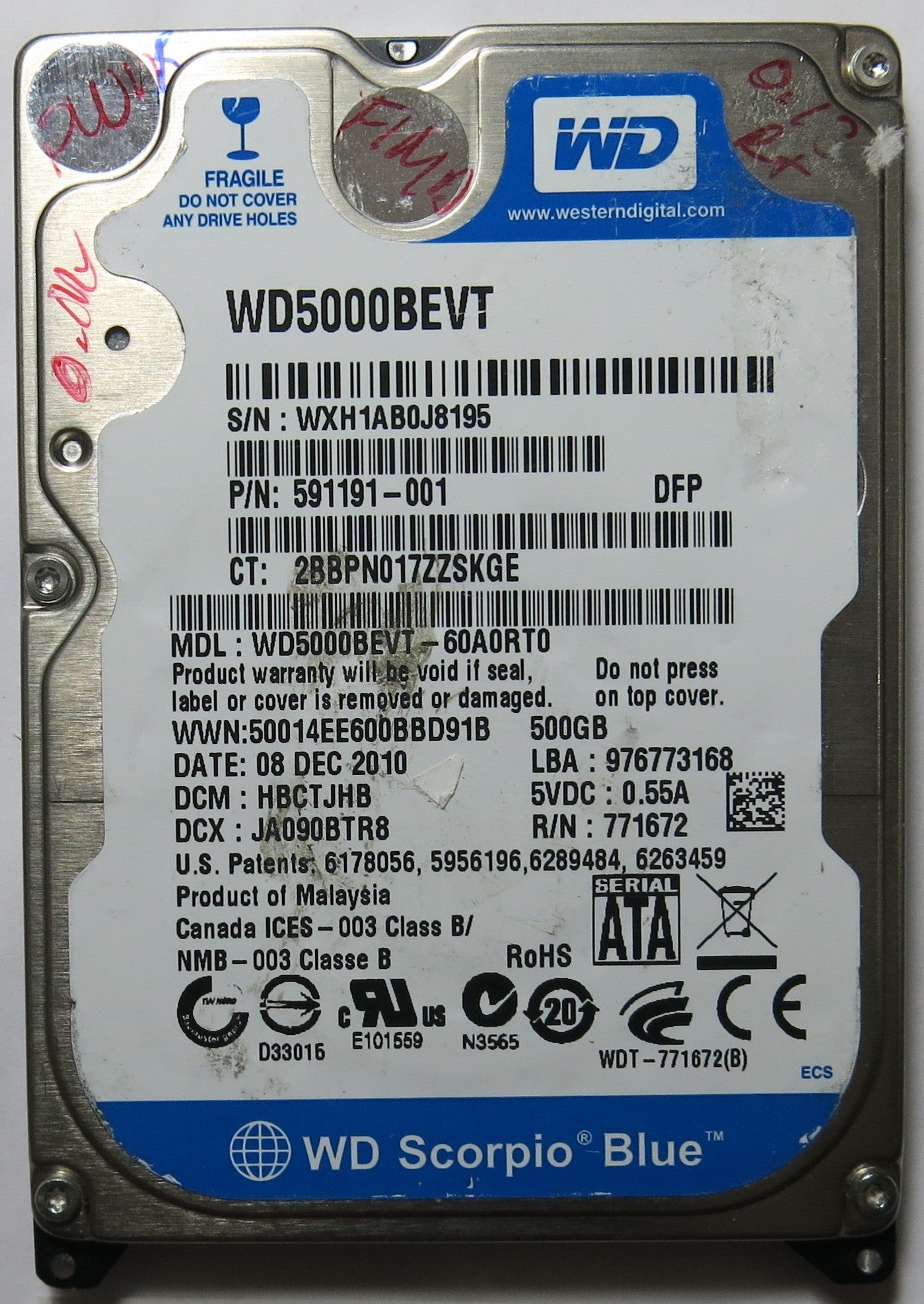 WESTERN DIGITAL WD5000BEVT-60A0RT0 2060-771672-004 PCB