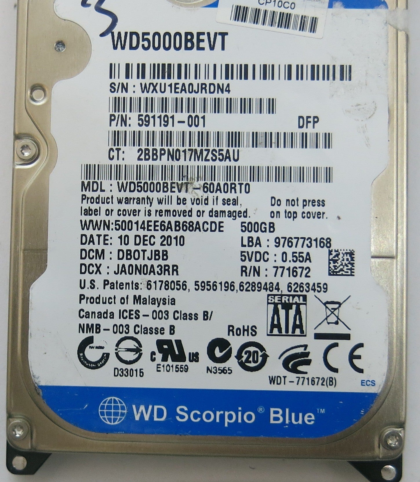 WESTERN DIGITAL WD5000BEVT-60A0RT0 2060-771672-004 REV A PCB