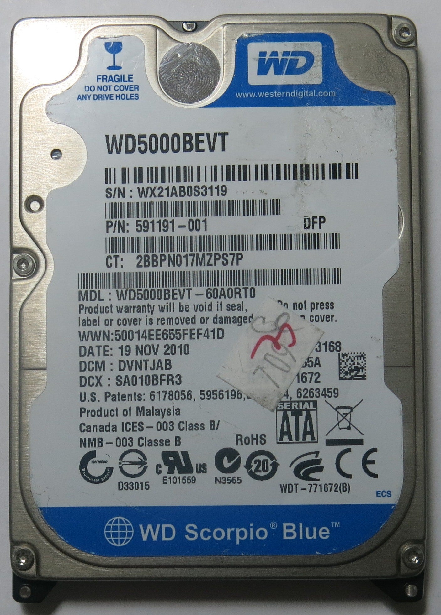 WESTERN DIGITAL WD5000BEVT-60A0RT0 2060-771672-004 REV A PCB