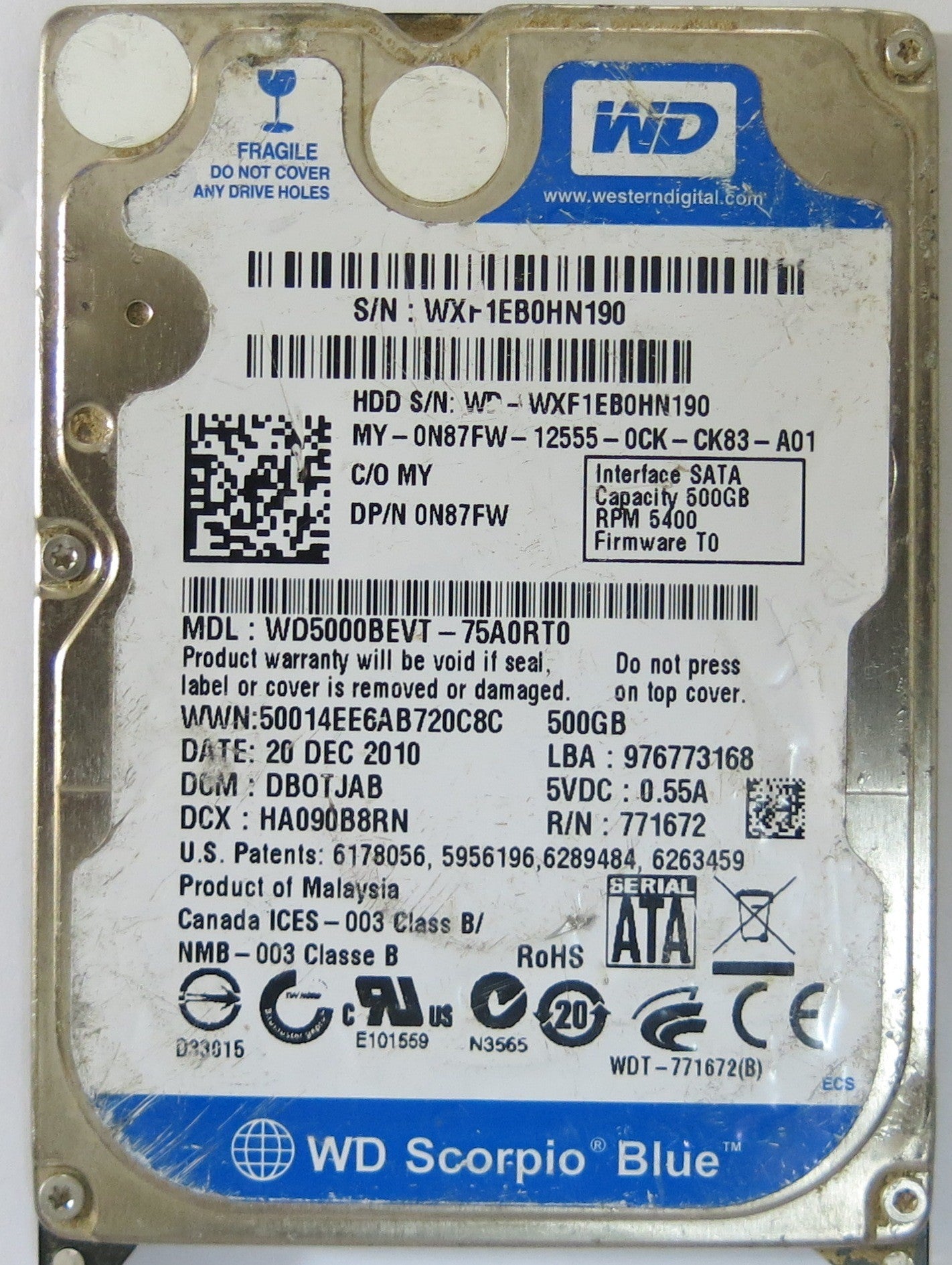 WESTERN DIGITAL WD5000BEVT-75A0RT0 2060-771672-004 REV A PCB