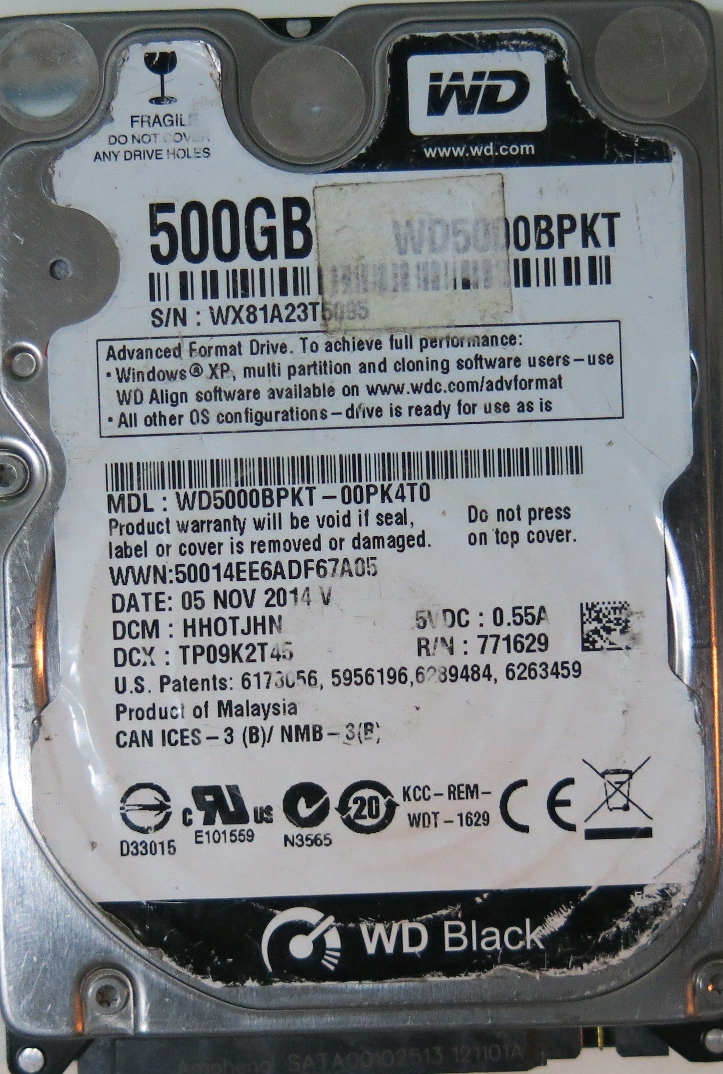 WD5000BPKT-00PK4T0 PCB 2060-771629-006 REV A,  500.GB