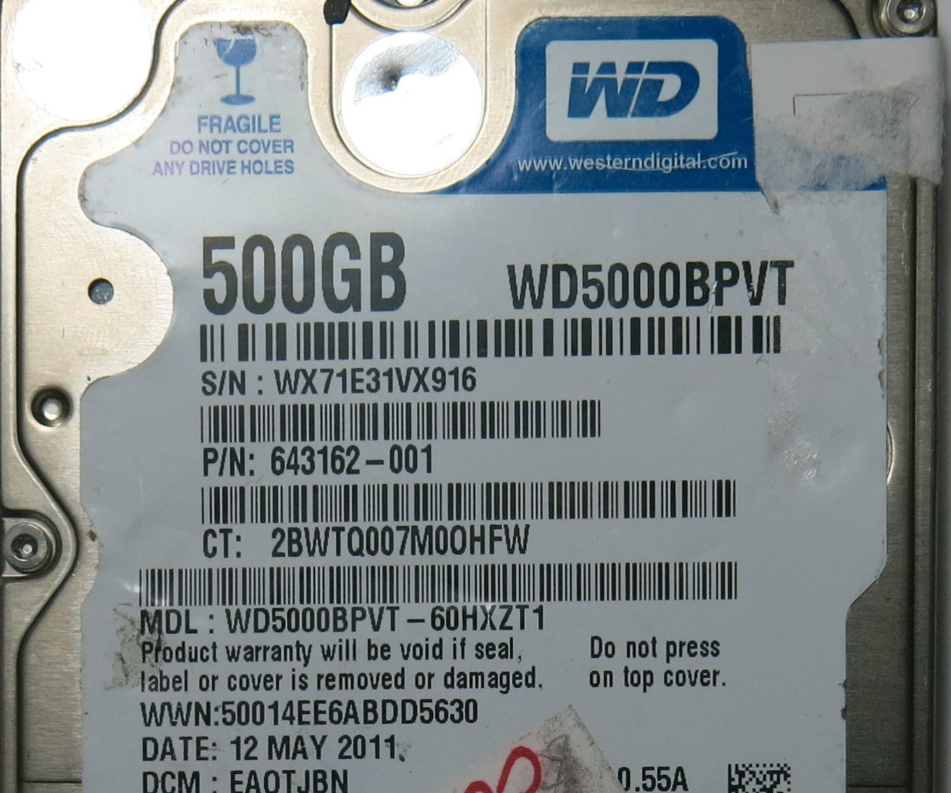 WESTERN DIGITAL WD5000BPVT-60HXZT1 2060-771692-005 REV A PCB
