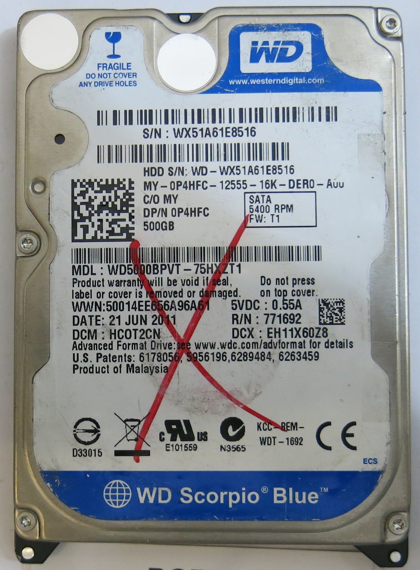 WESTERN DIGITAL WD5000BPVT-75HXZT1 2060-771692-005 REV A PCB