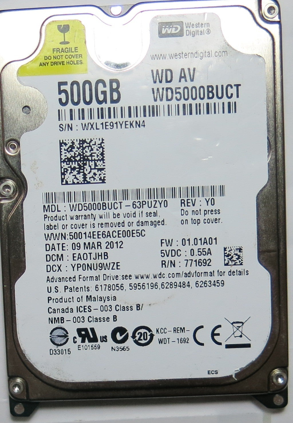 WESTERN DIGITAL WD5000BUCT'63PUZY0,  PCB