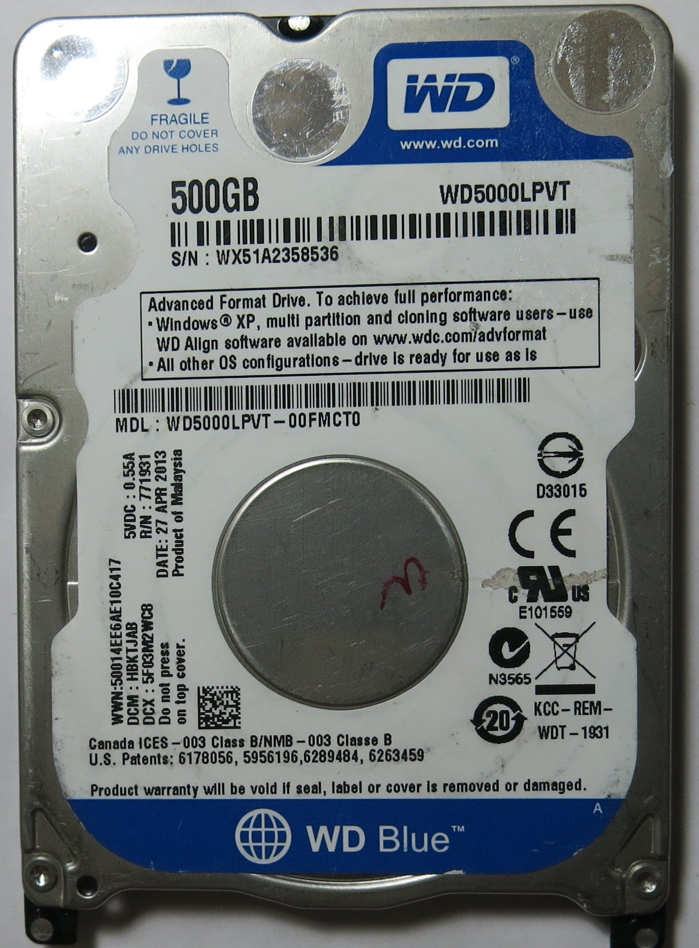 WESTERN DIGITAL WD5000LPVT-00FMCT0 2060-771959-000 PCB