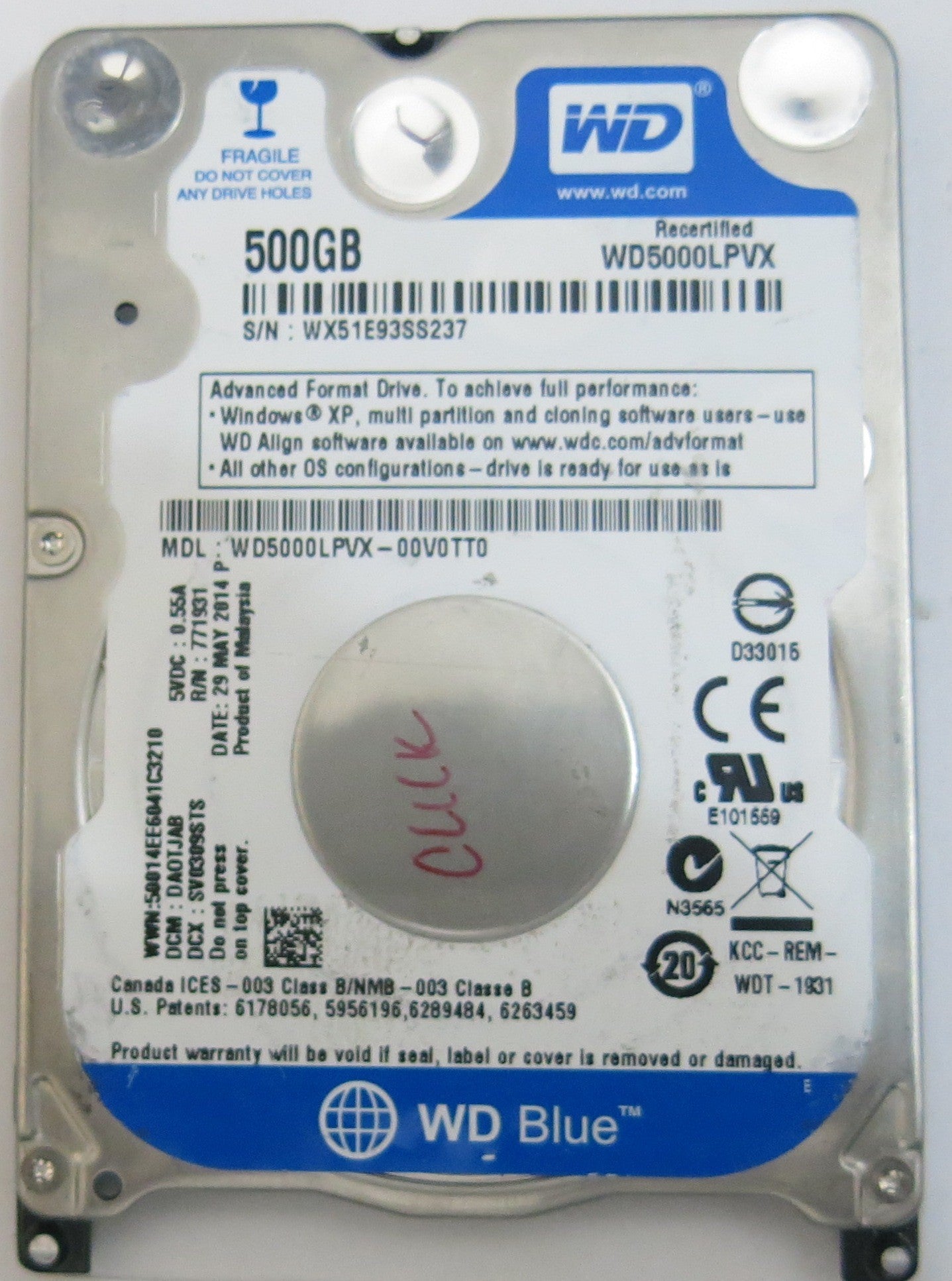 WESTERN DIGITAL  WD5000LPVX-00V0TT0 2060-771959-000 REV A PCB