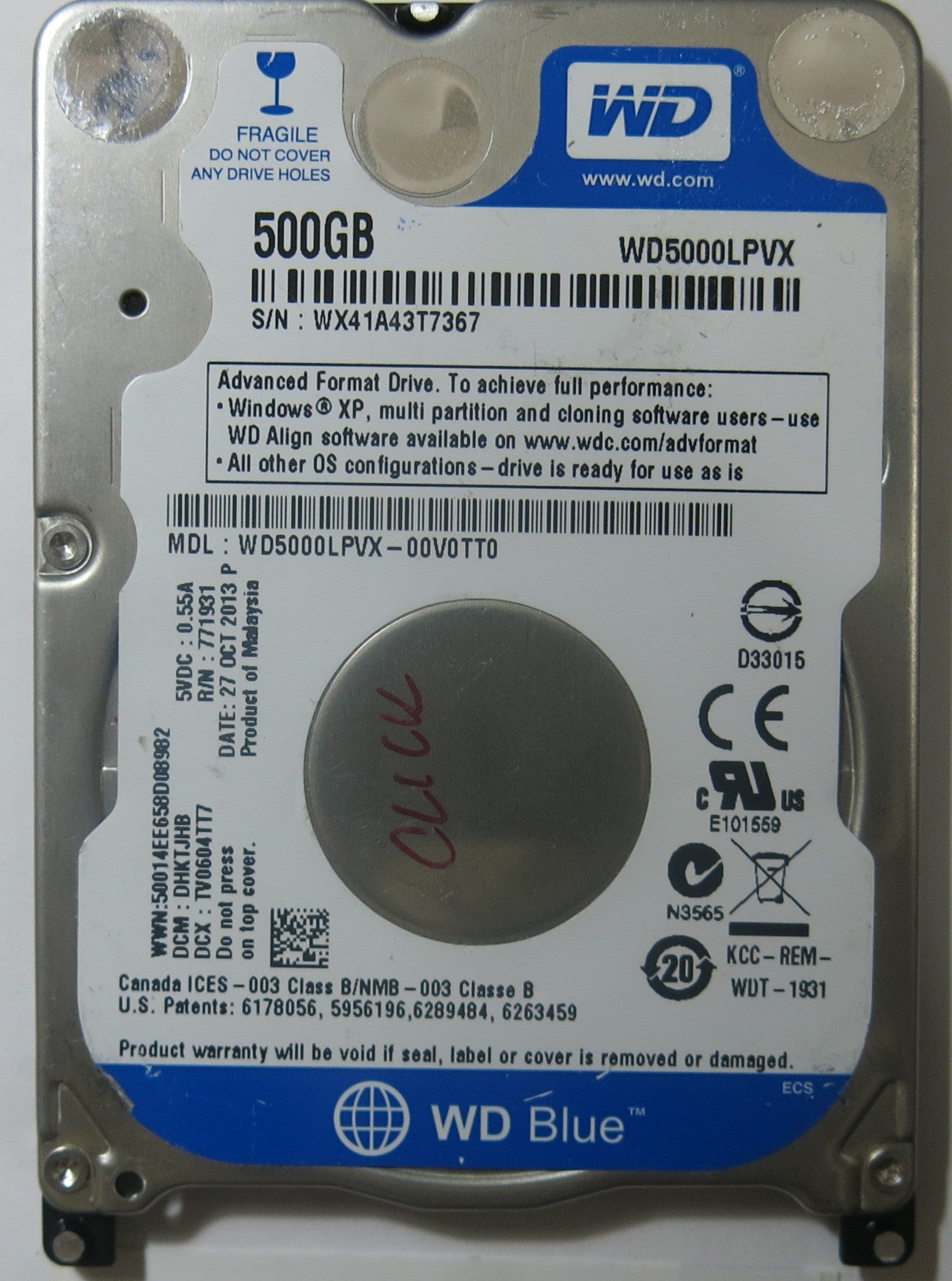 WESTERN DIGITAL WD5000LPVX-00V0TT0 2060-771959-000 REV P2 PCB