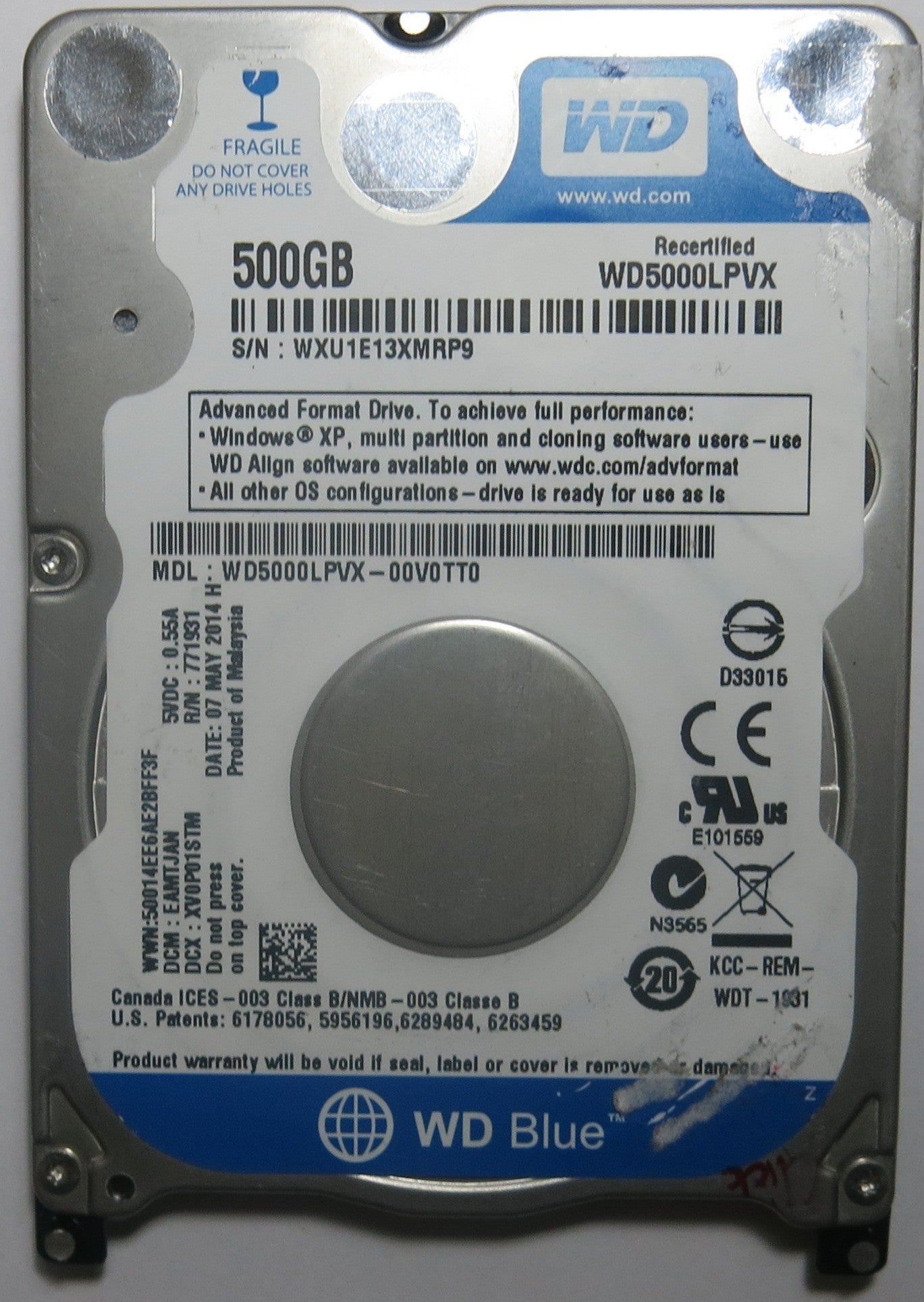 WESTERN DIGITAL WD5000LPVX-00V0TT0 2060-771959-000 REV P2 PCB