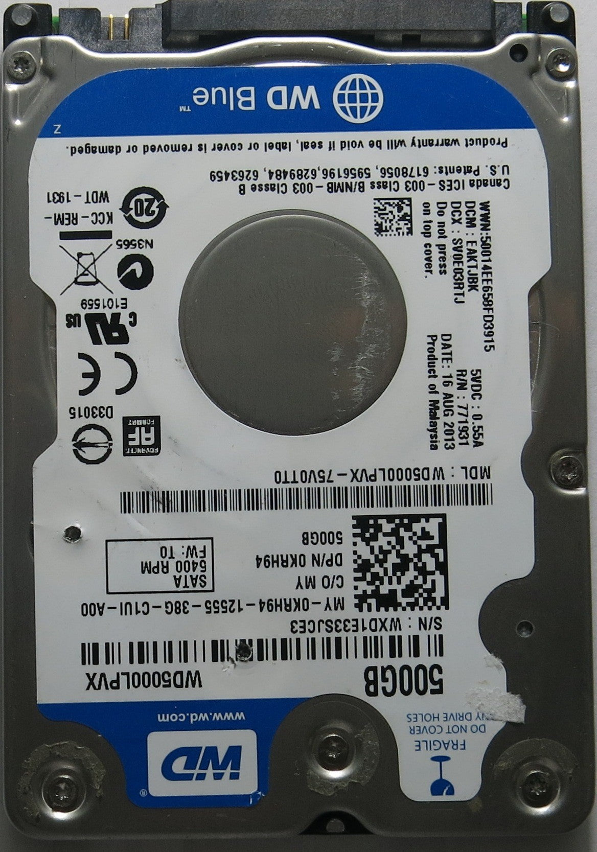 WESTERN DIGITAL WD5000LPVX-75V0TT0 DCM EAKTJBK 2060-771959 REV A PCB