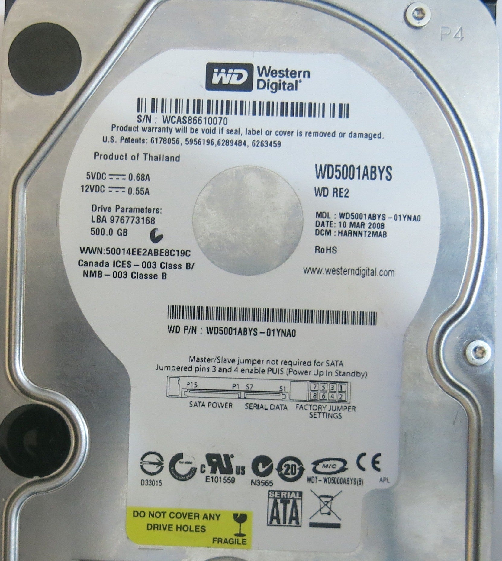 WESTERN DIGITAL WD5001ABYS-01YNA0 DCM HARNNT2MAB 2060-701477 REV A PCB