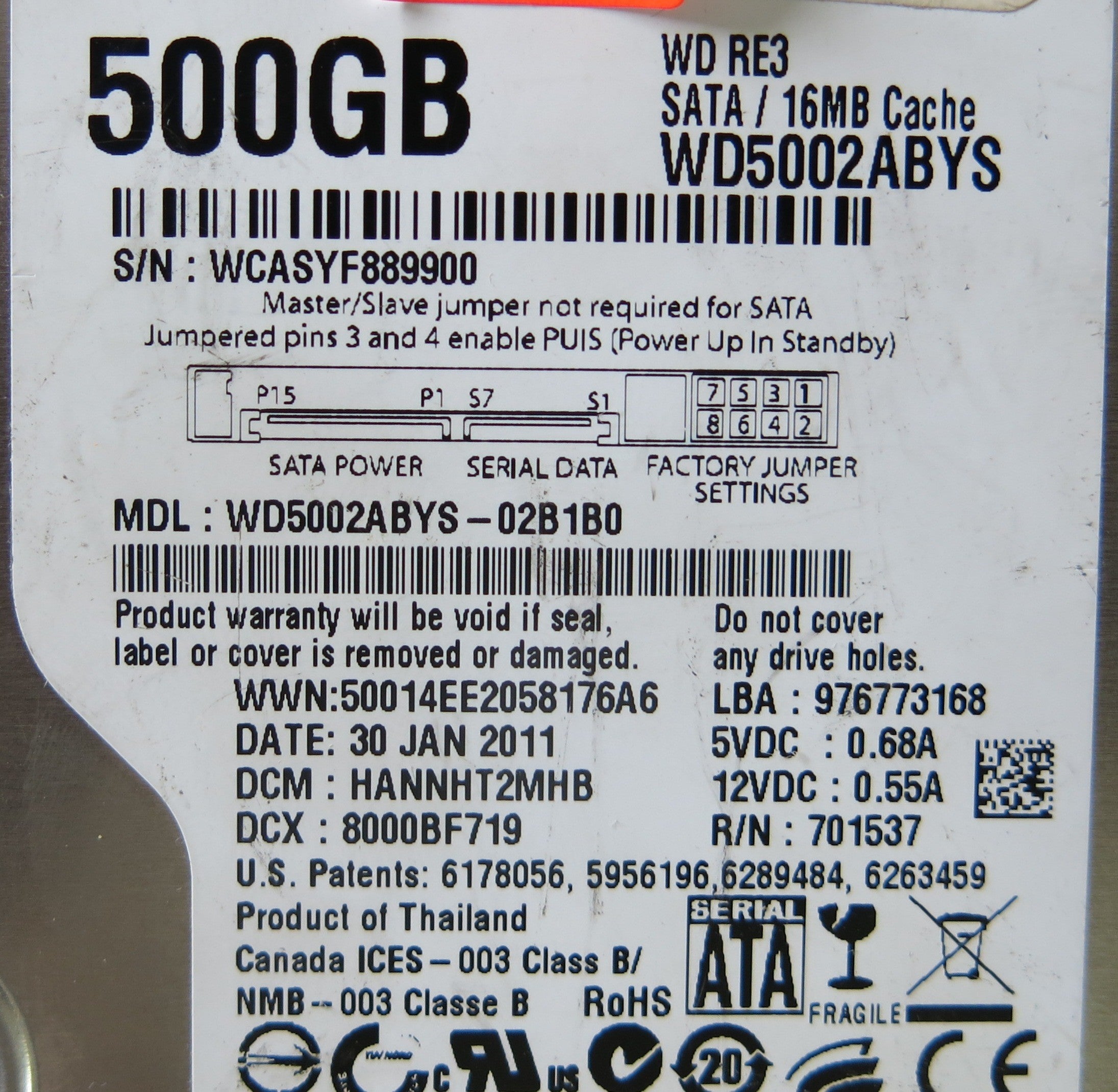 WESTERN DIGITAL WD5002ABYS-02B1B0 2060-701537-004 REV A PCB
