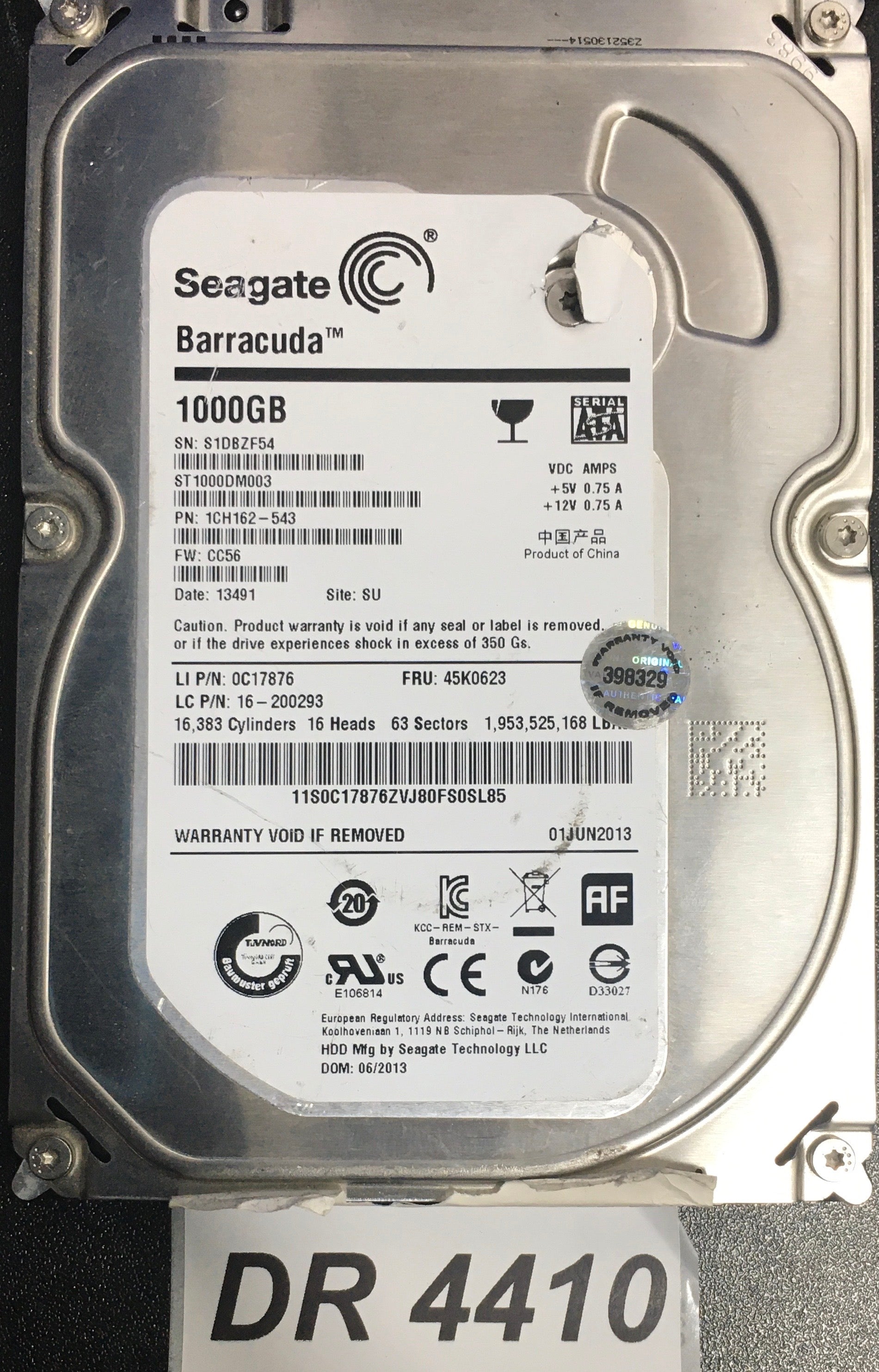 ST1000DM003 P/N: 1CH162-543  FW:CC56 Serial: S1DBZF54  1000GB 3.5  PCB: 100687658 REV A