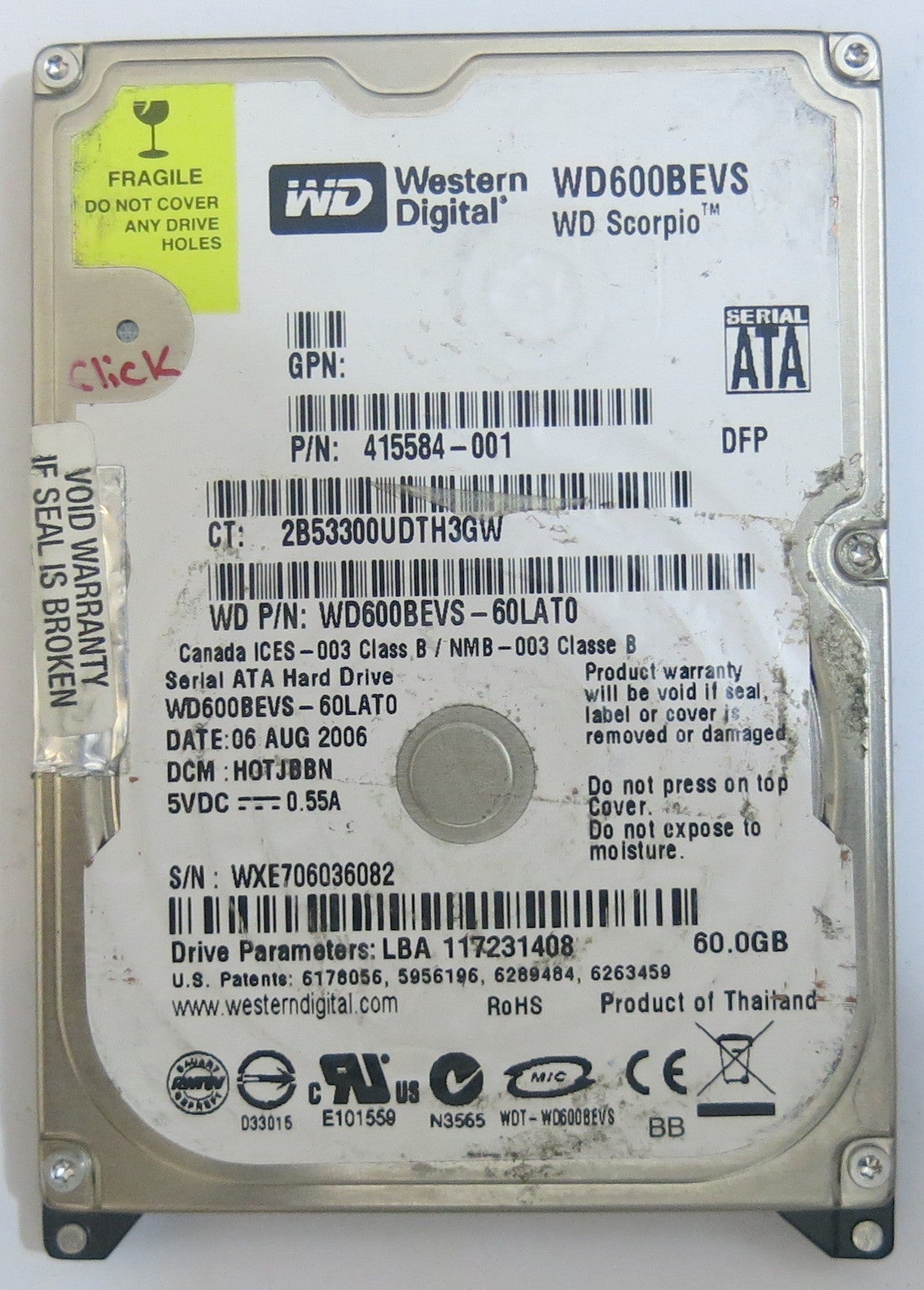WESTERN DIGITAL WD600BEVS-60LAT0 2060-701424-007 REV A PCB