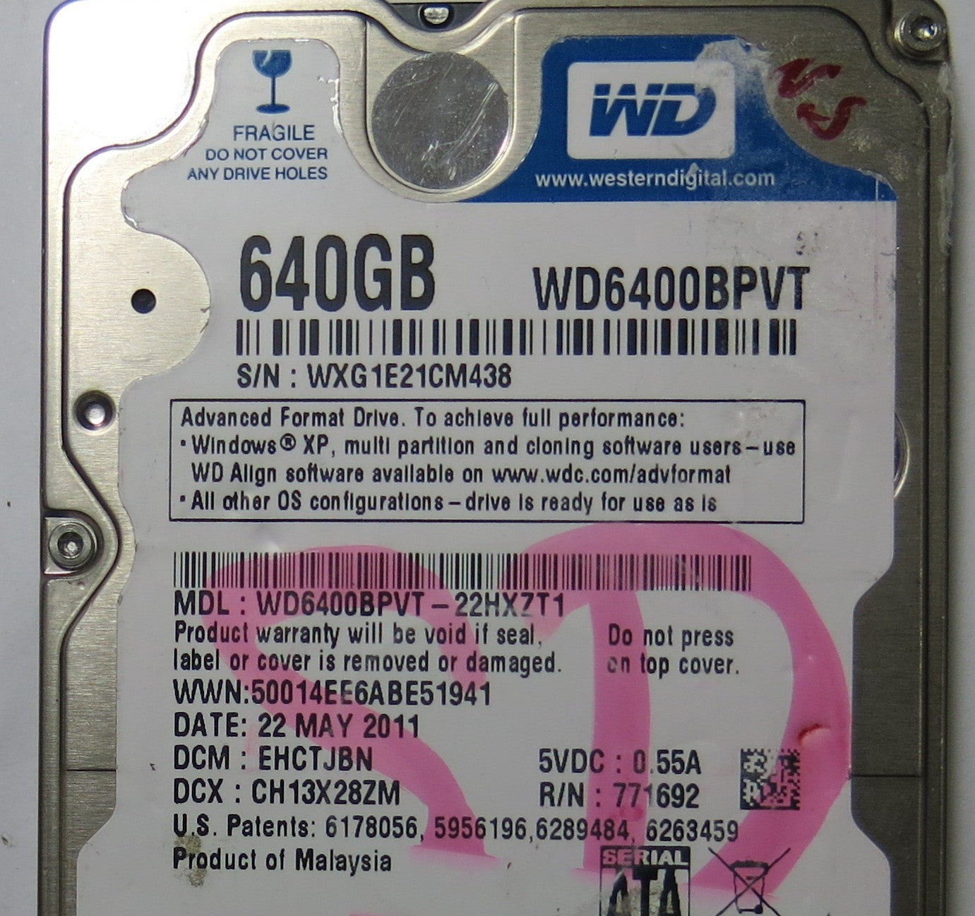 WESTERN DIGITAL WD6400BPVT-22HXZT1 2060-771692-005 PCB