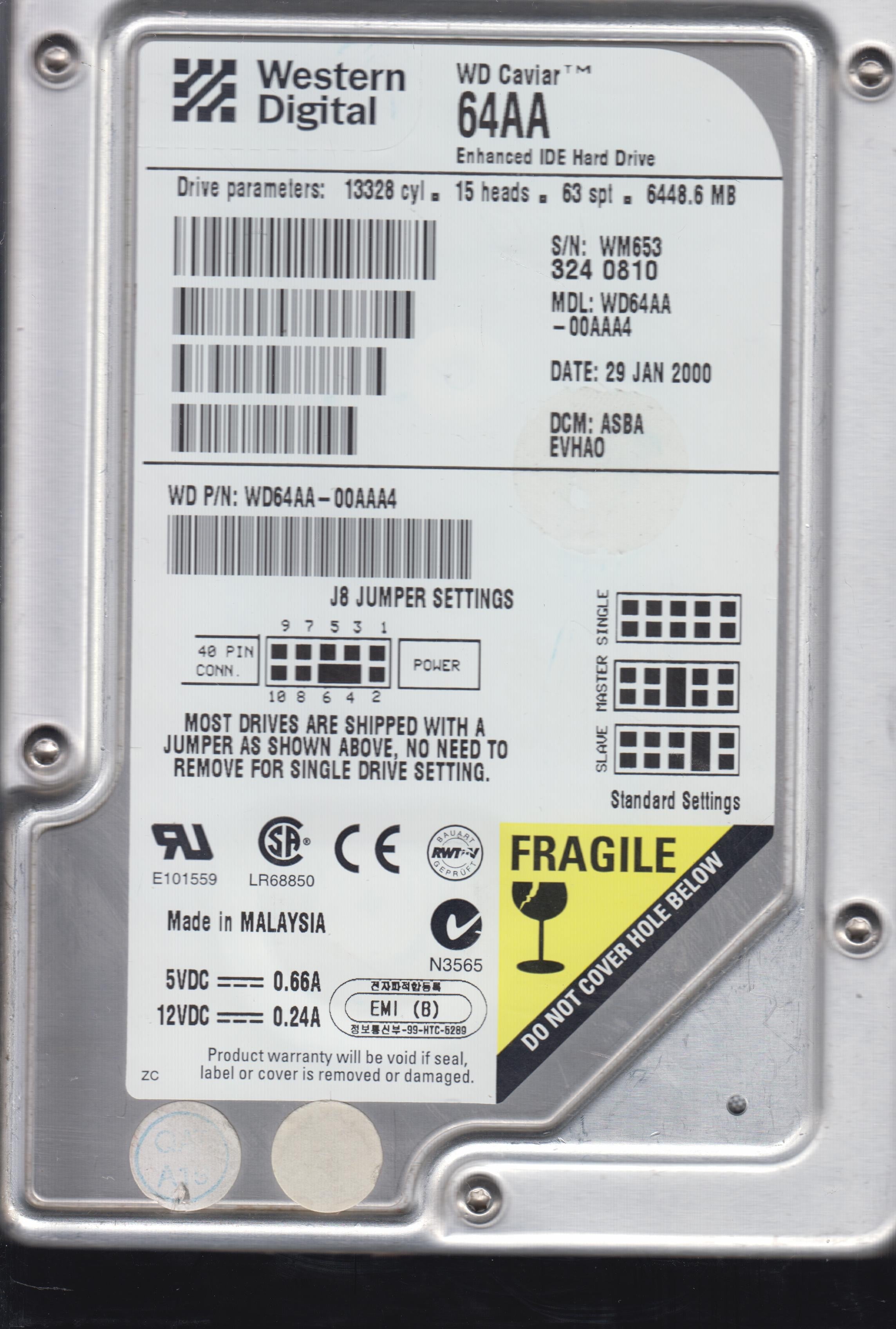 WD64AA-00AAA4,PCB: 60-600788-002 REV A ,6446.6MB