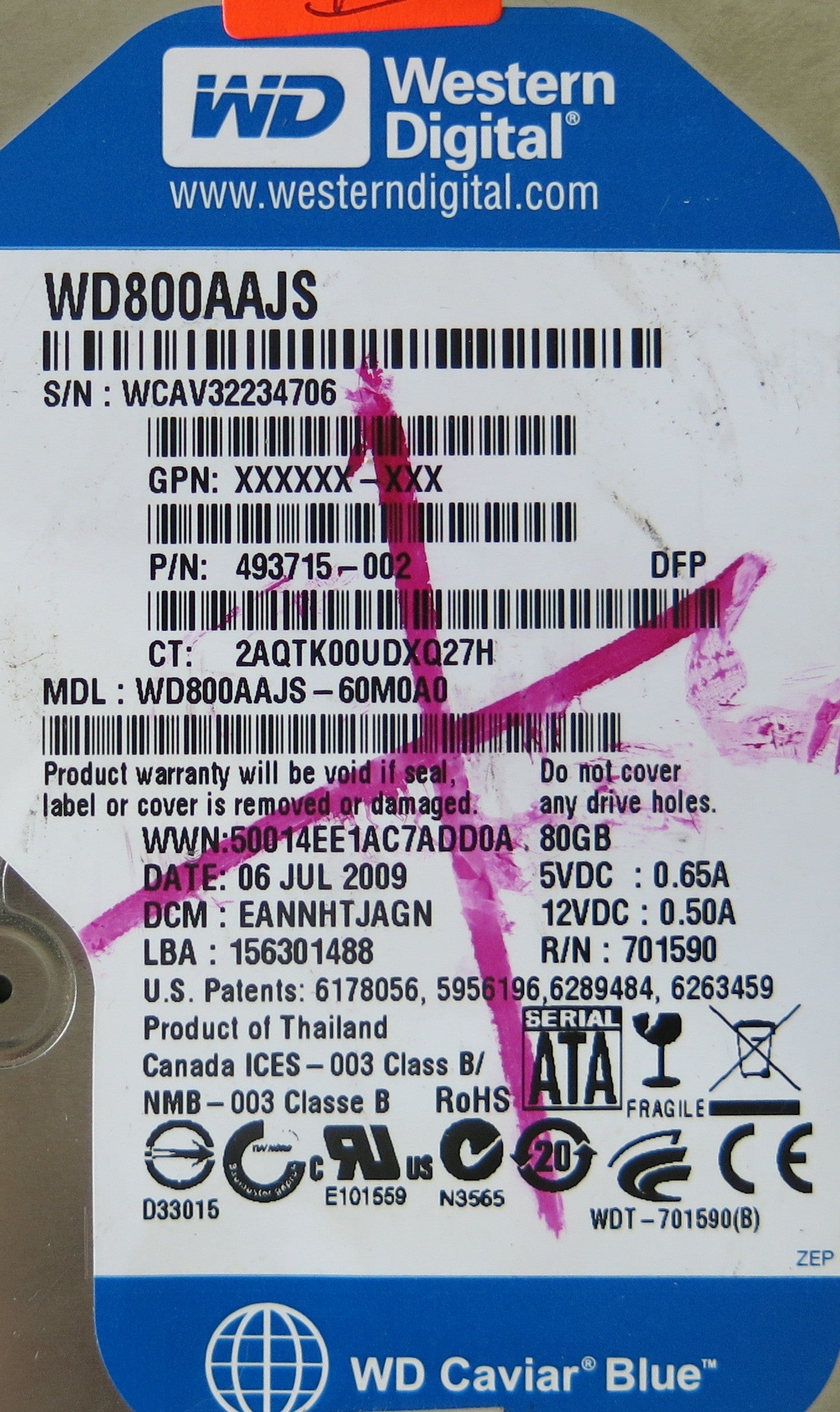 WESTERN DIGITAL WD800AAJS-60M0A0 2060-701590-000 REV A PCB