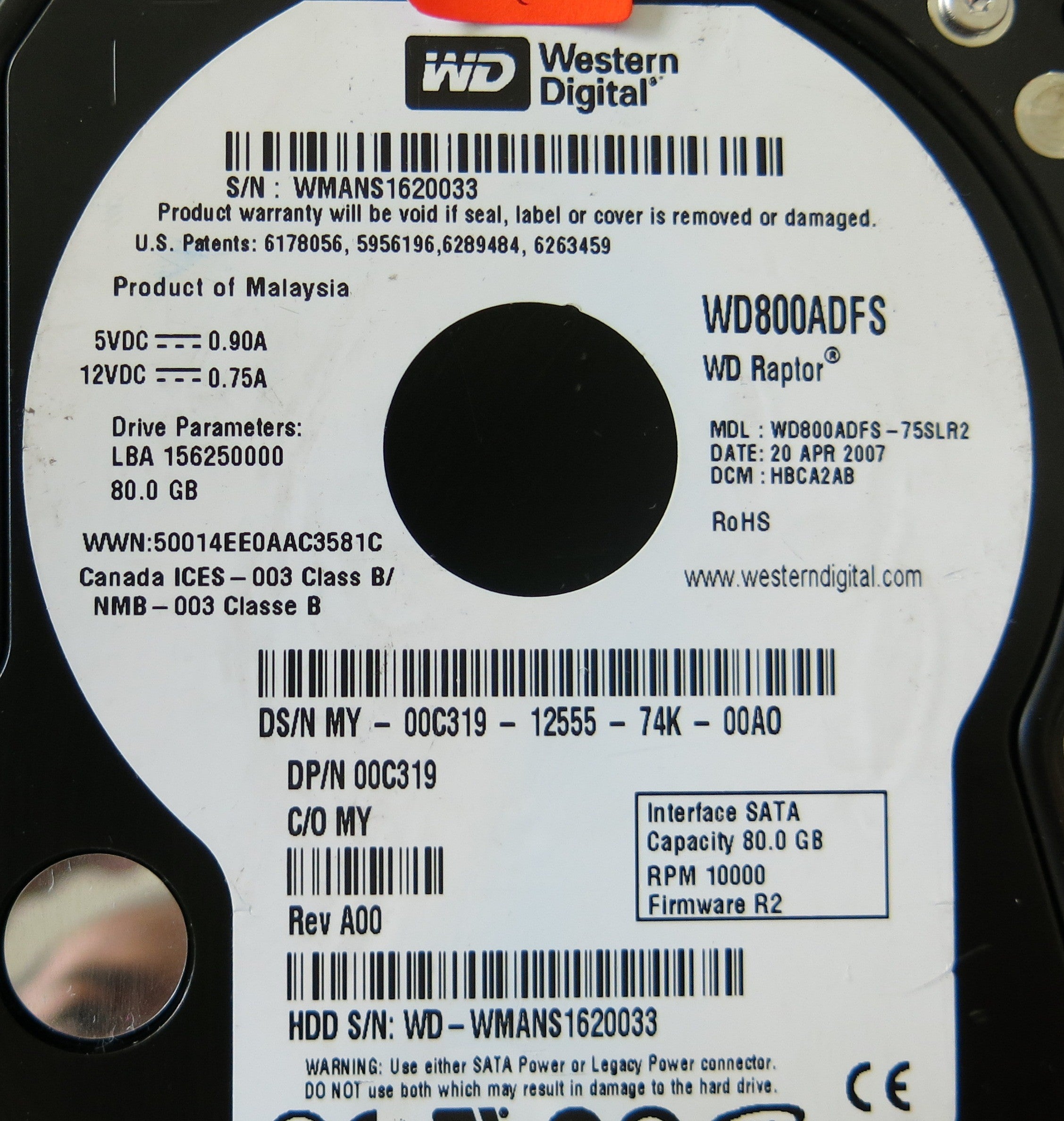 WESTERN DIGITAL WD800ADFS-75SLR2 2060-701453-000 REV A PCB