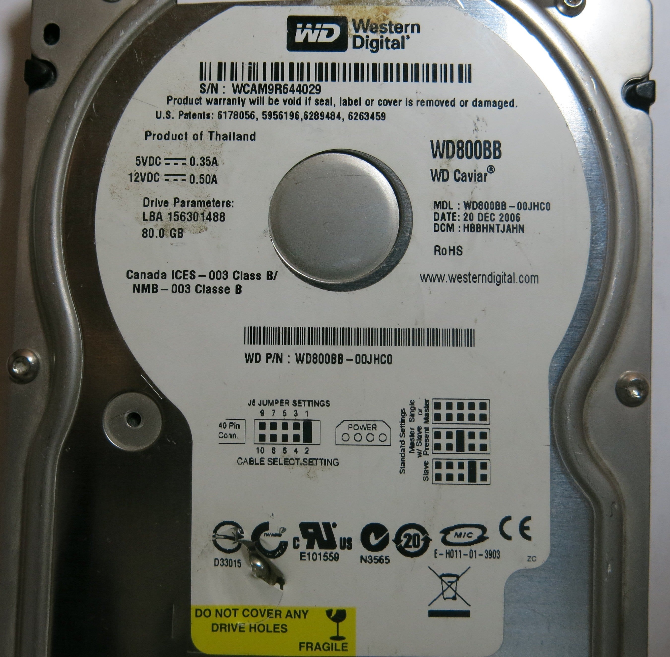 WESTERN DIGITAL WD800BB-00JHC0 2060-701292-002 REV A PCB