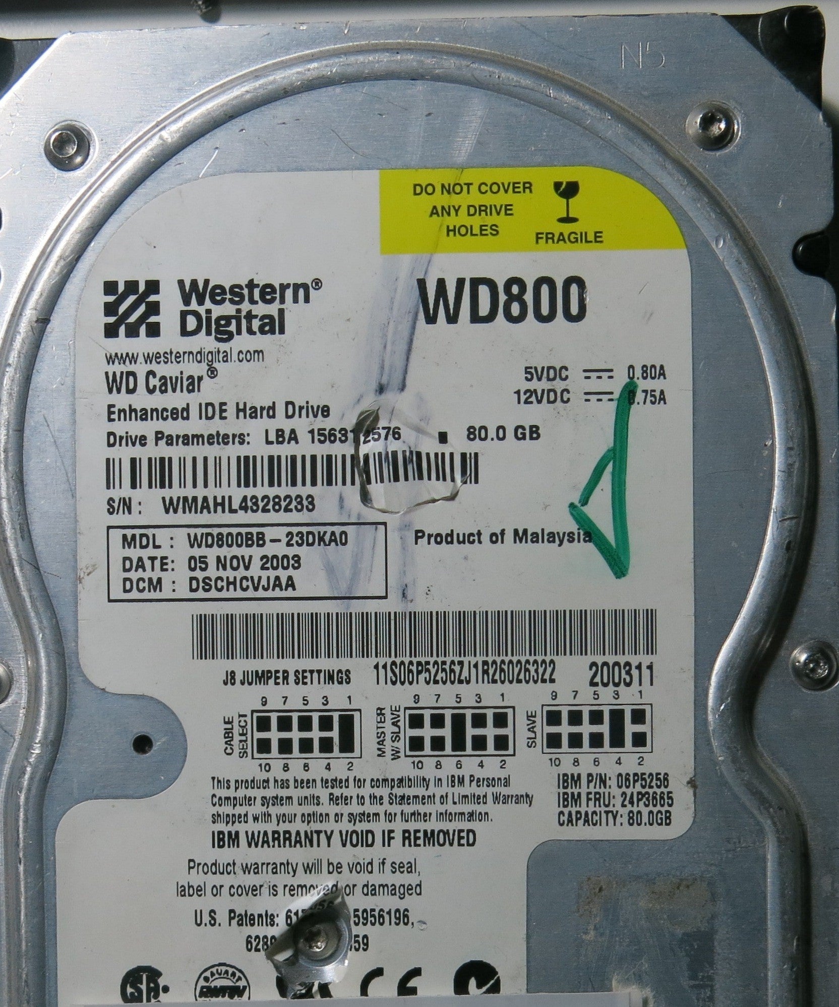 WESTERN DIGITAL WD800BB-23DKAO,  PCB 2060-001159-006 REV A