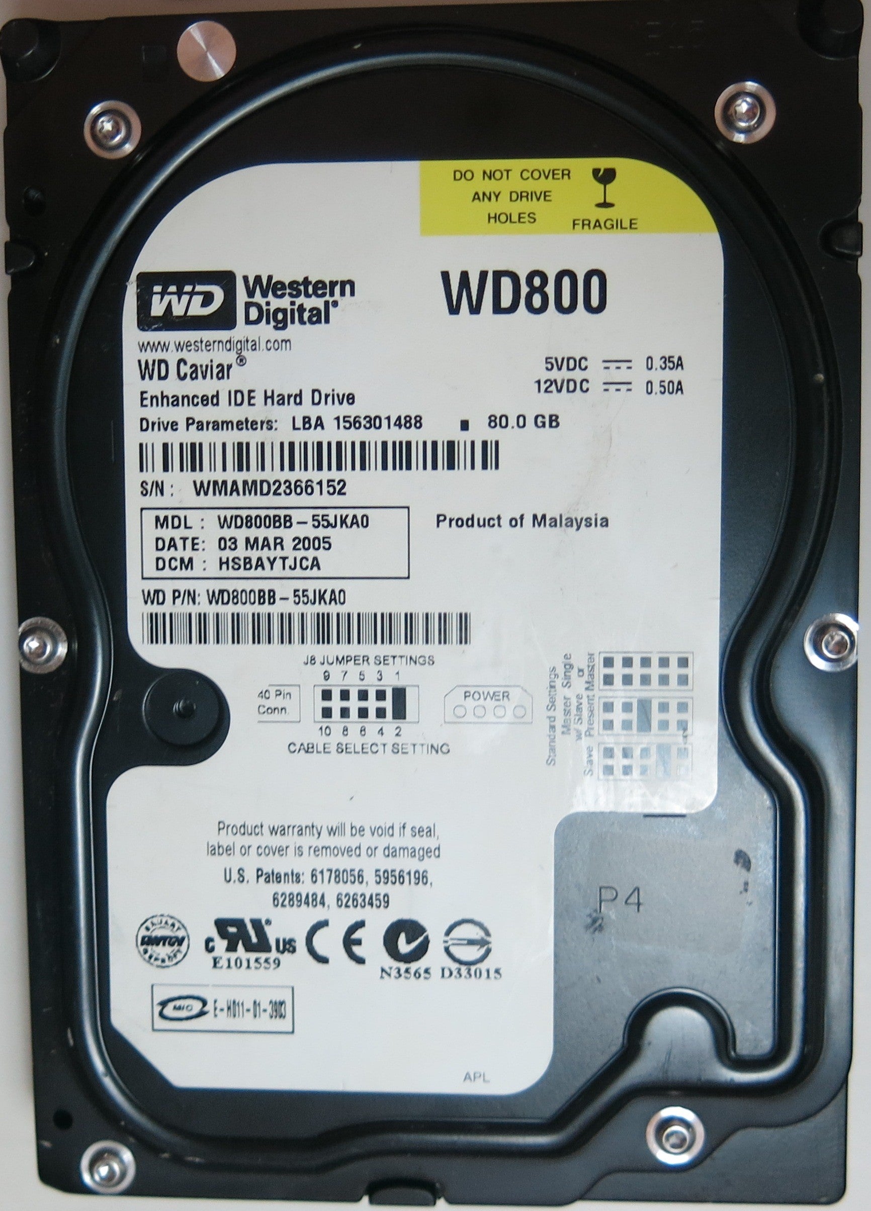 WESTERN DIGITAL WD800BB-55JKA0 DCM HSBAYTJCA 80GB