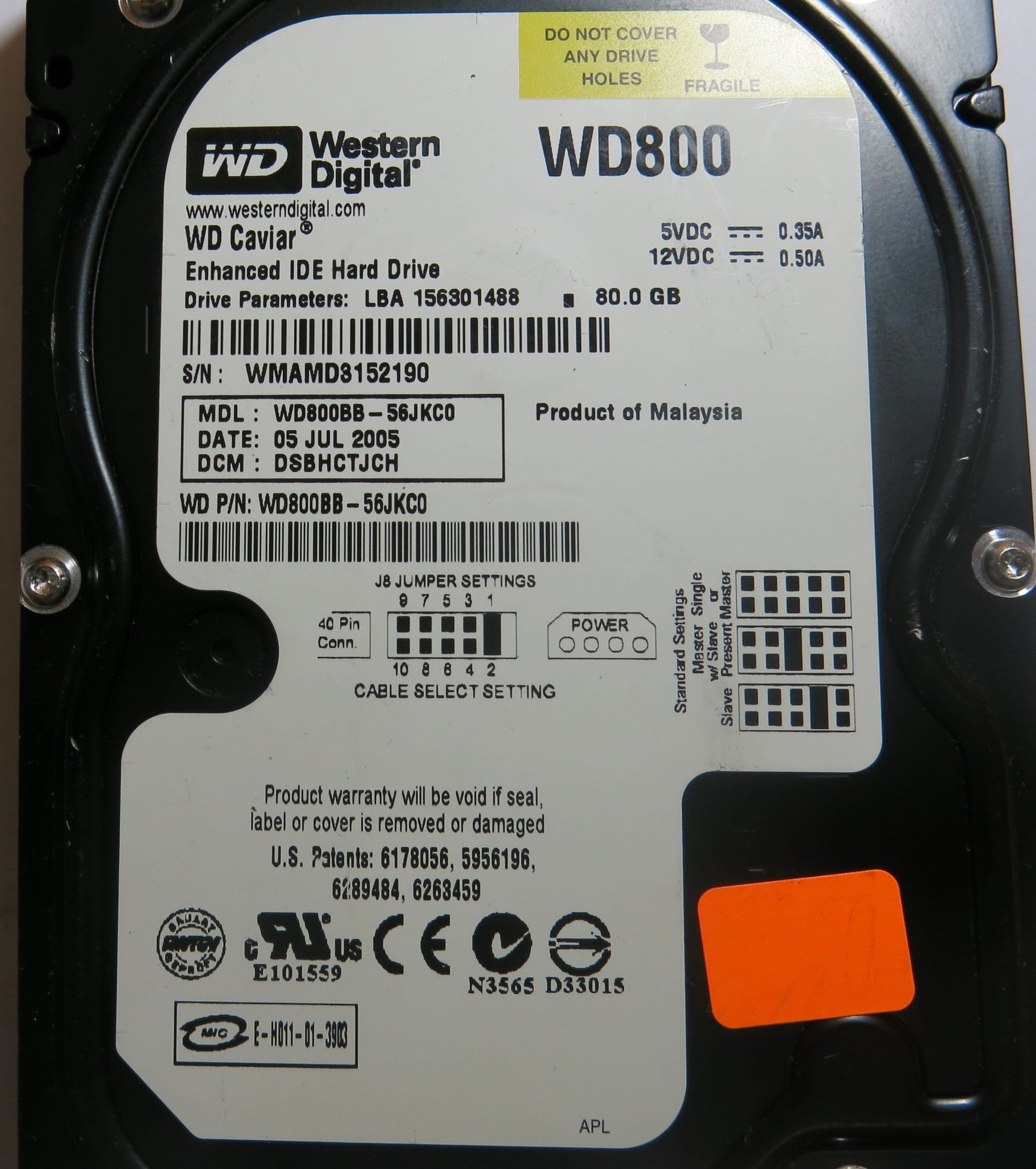 WESTERN DIGITAL WD800BB-56JKC0 2060-701292-000 REV A PCB
