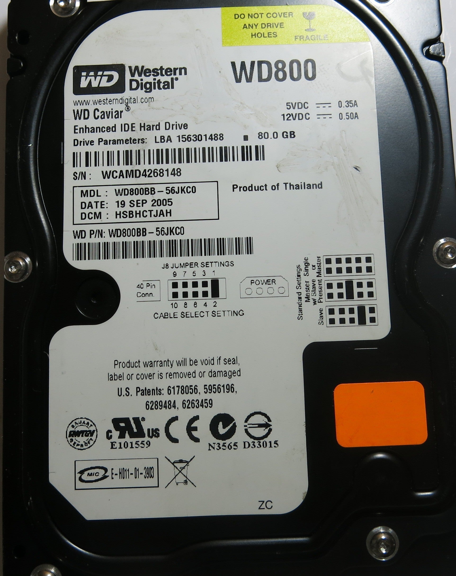 WESTERN DIGITAL WD800BB-56JKC0 2060-701292-000 REV A PCB