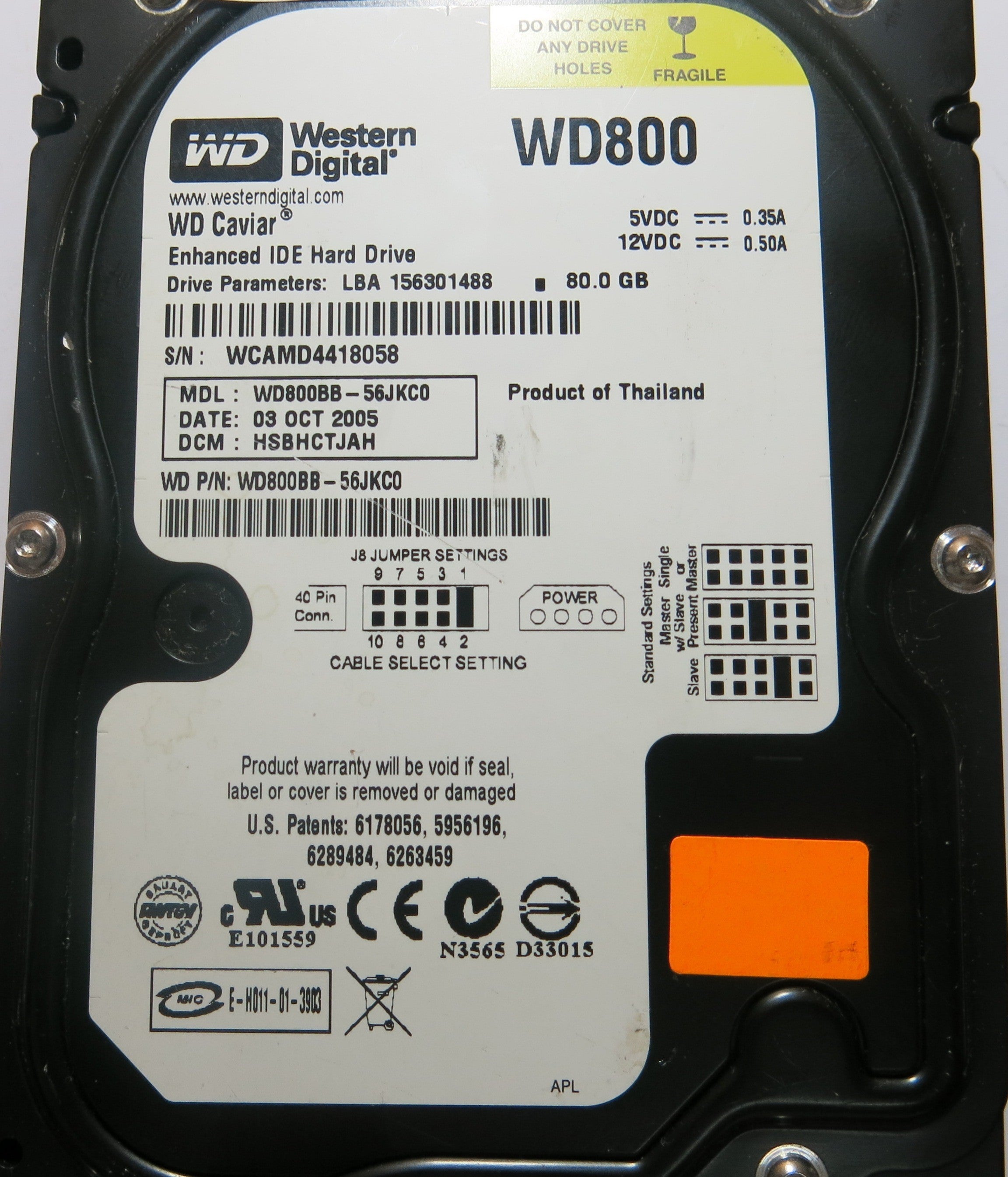 WESTERN DIGITAL WD800BB-56JKC0 2060-701292-000 REV A PCB