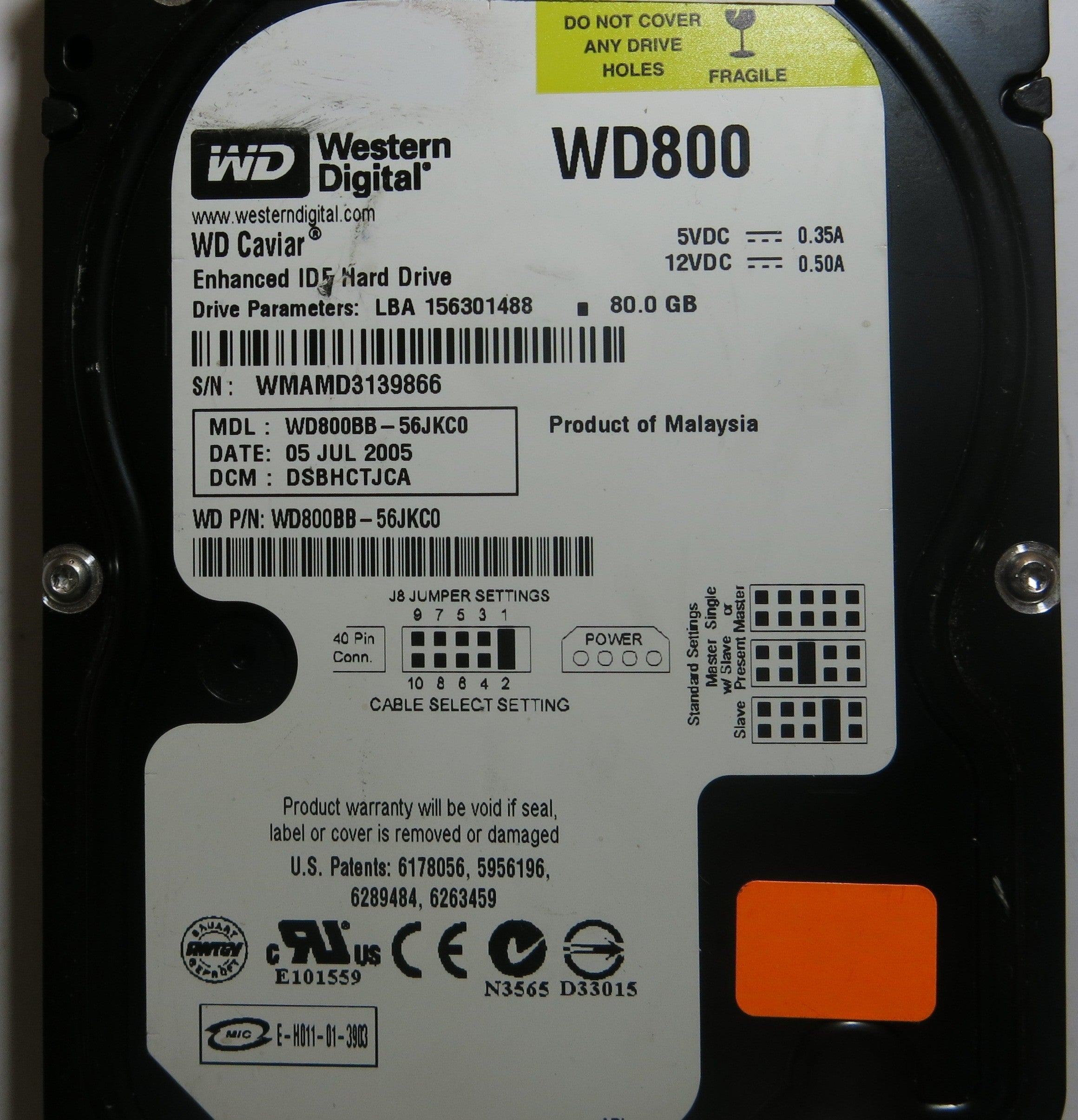 WESTERN DIGITAL WD800BB-56JKC0 2060-701292-000 REV A PCB