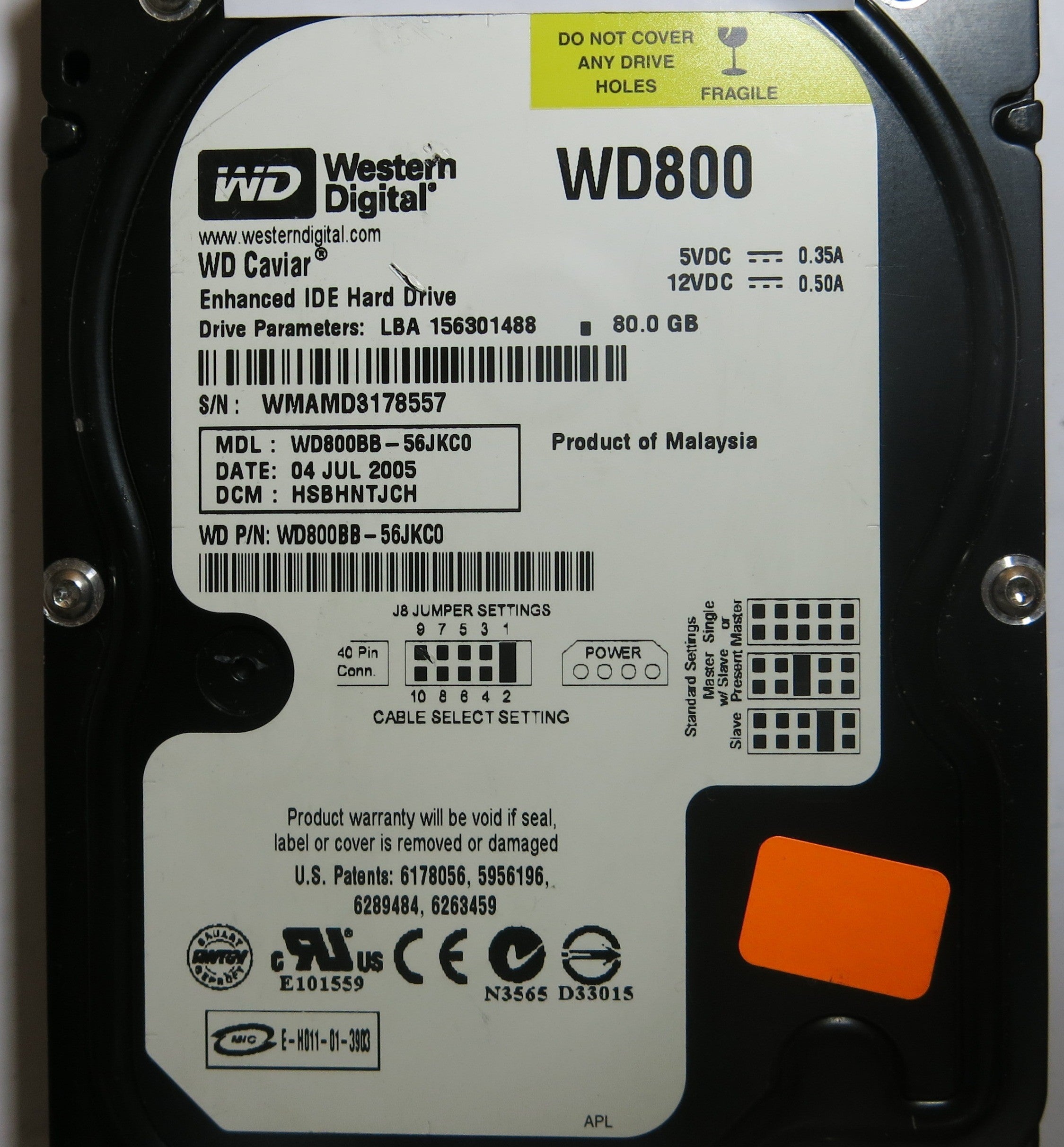 WESTERN DIGITAL WD800BB-56JKC0 2060-701292-000 REV A PCB