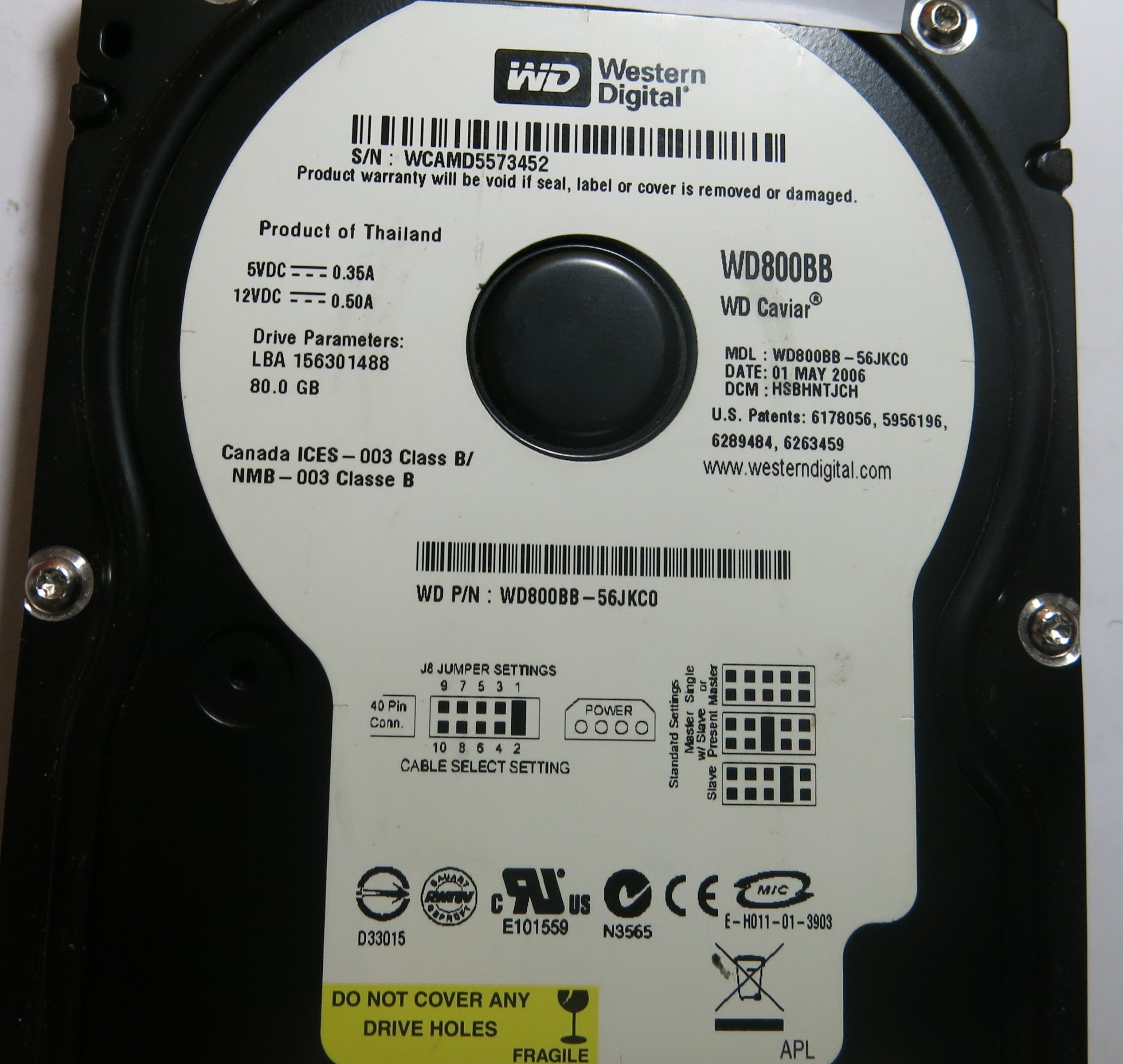 WESTERN DIGITAL WD800BB-56JKC0 2060-701292-000 REV A PCB