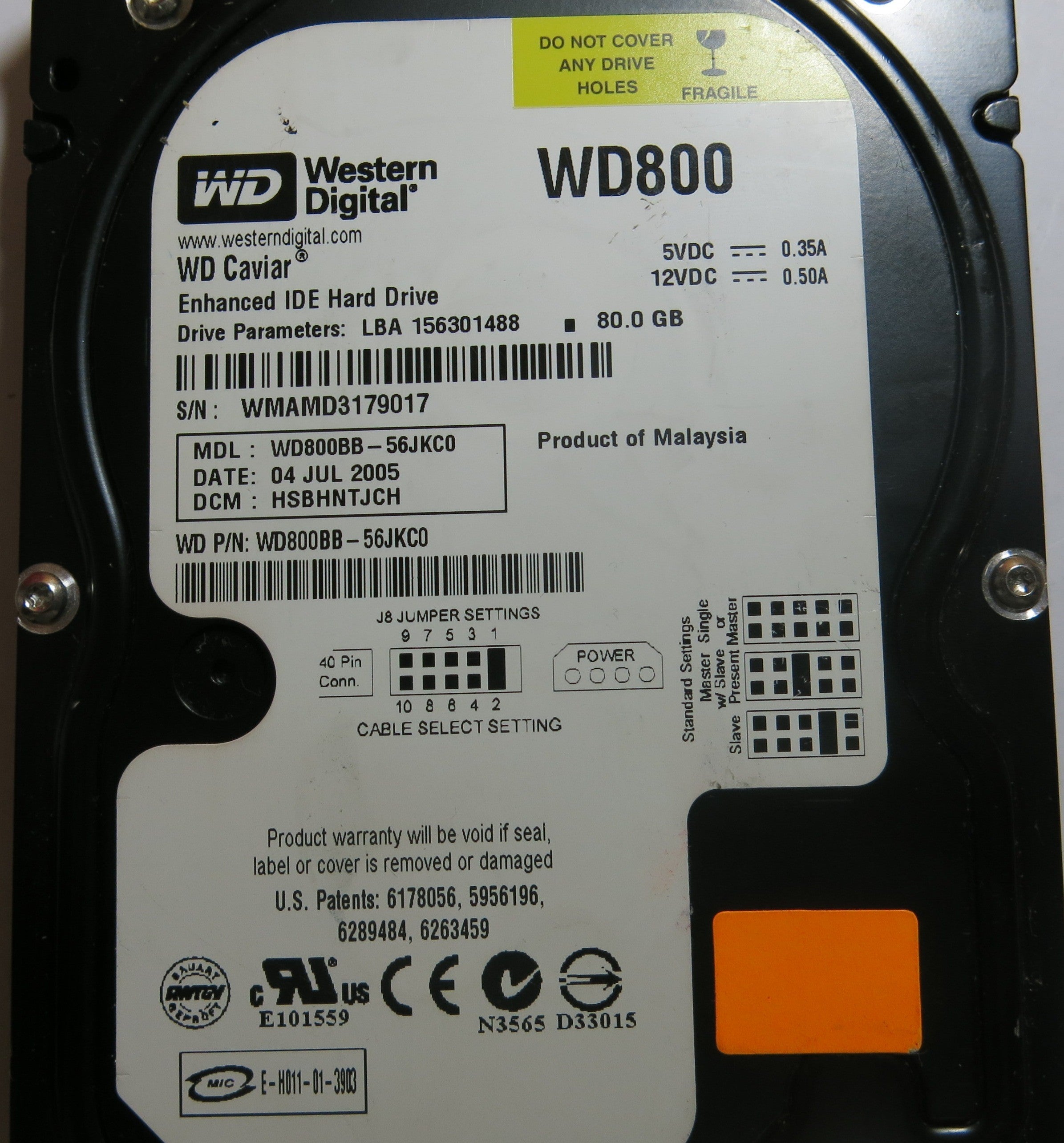 WESTERN DIGITAL WD800BB-56JKC0 2060-701292-000 REV A PCB