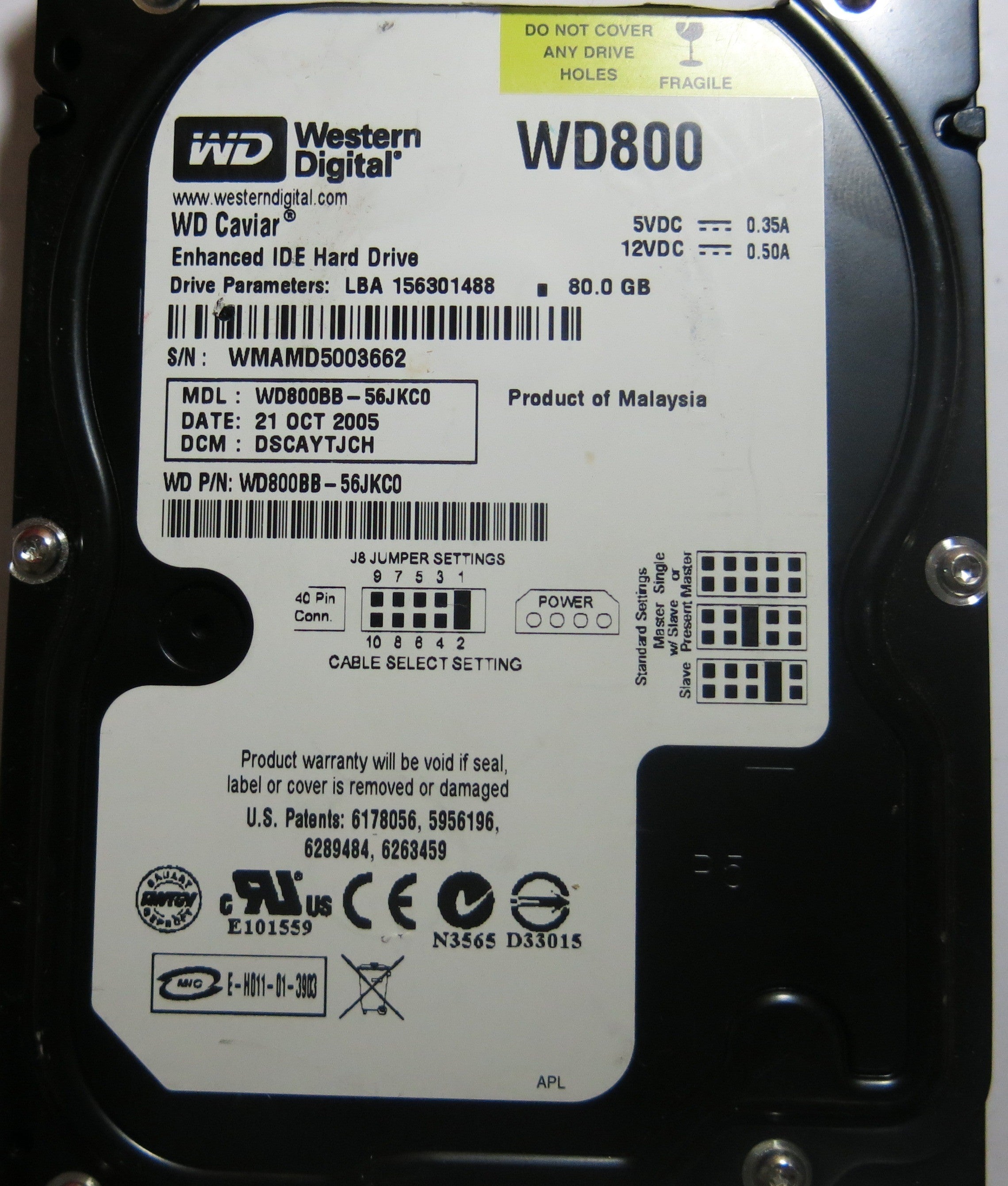 WESTERN DIGITAL WD800BB-56JKC0 2060-701292-000 REV A PCB