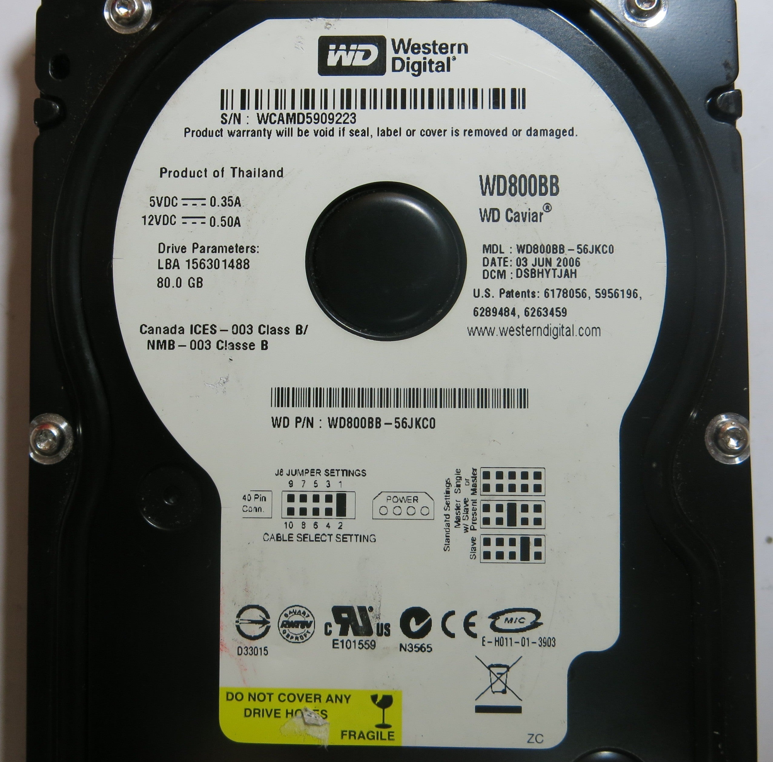 WESTERN DIGITAL WD800BB-56JKC0 2060-701292-000 REV A PCB