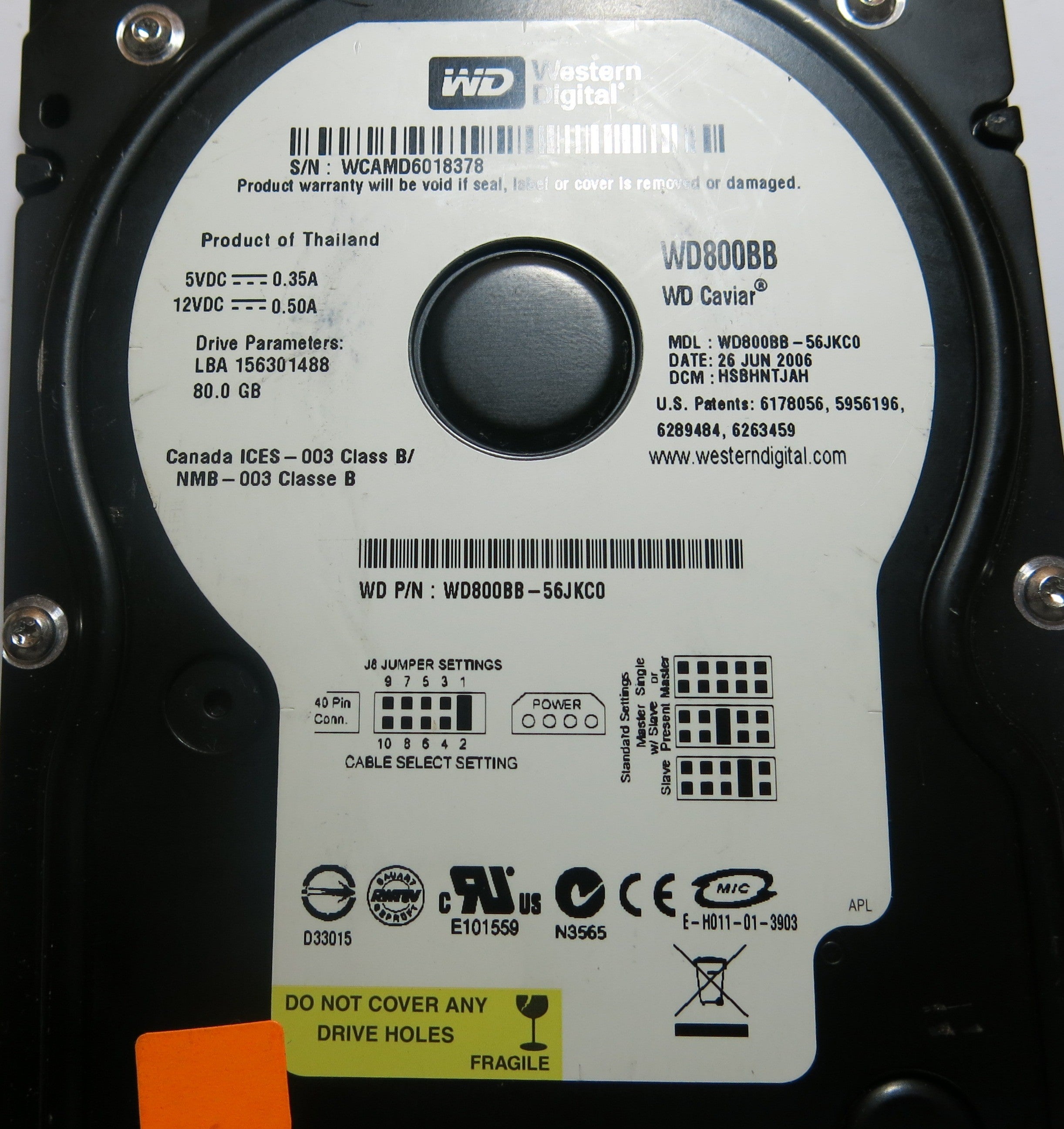 WESTERN DIGITAL WD800BB-56JKC0 2060-701292-000 REV A PCB