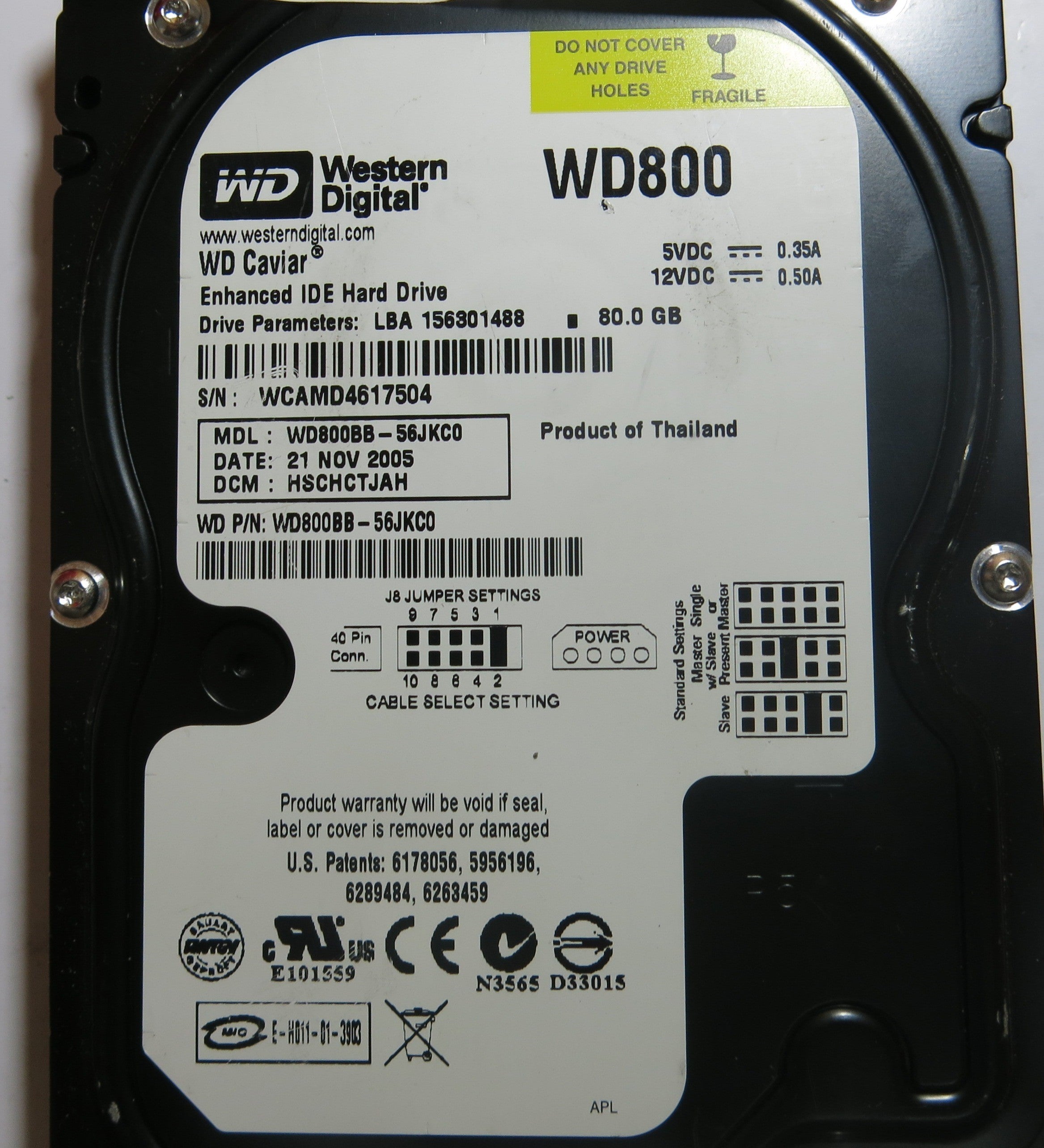 WESTERN DIGITAL WD800BB-56JKC0 2060-701292-000 REV A PCB