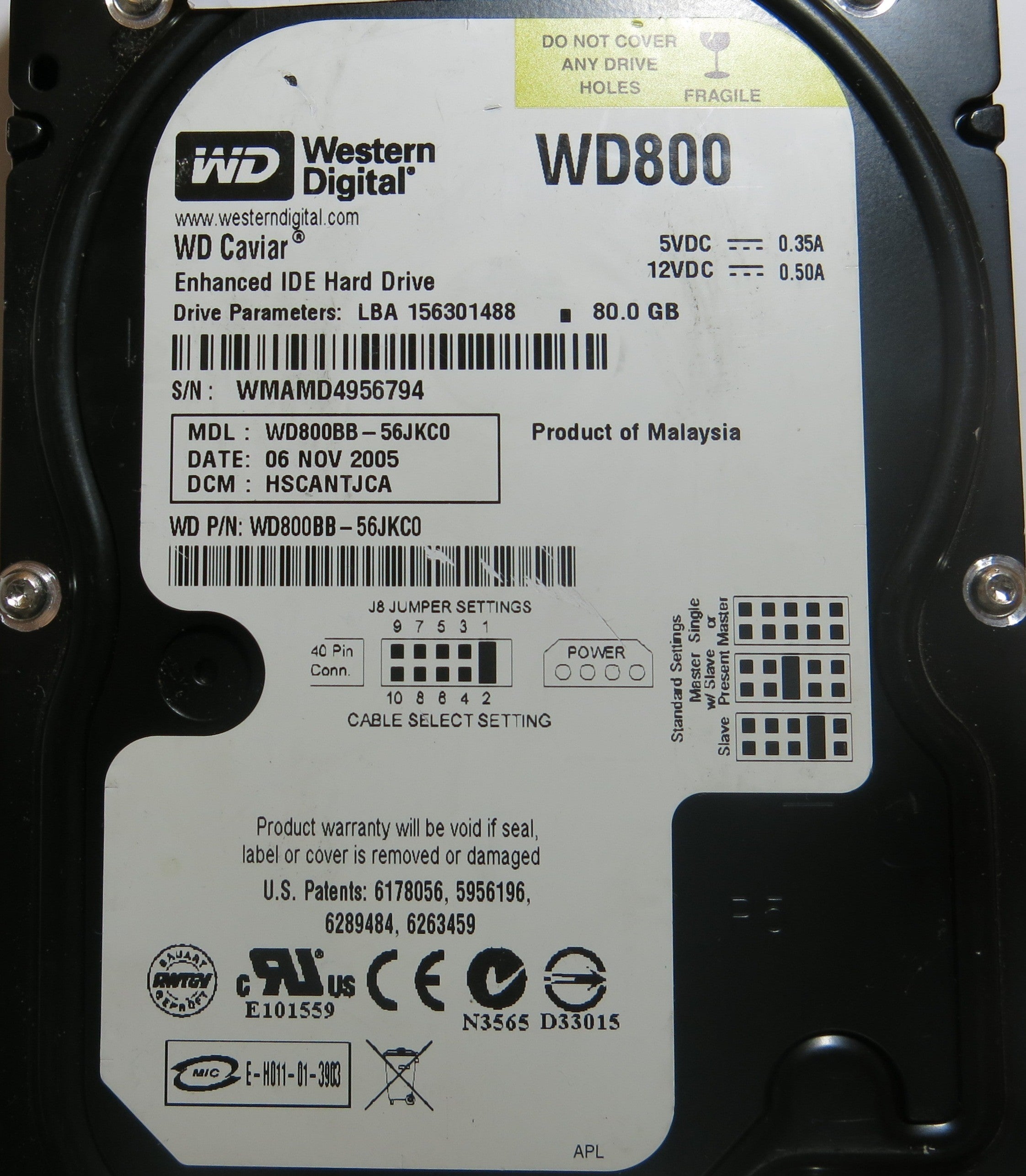 WESTERN DIGITAL WD800BB-56JKC0 2060-701292-000 REV A PCB