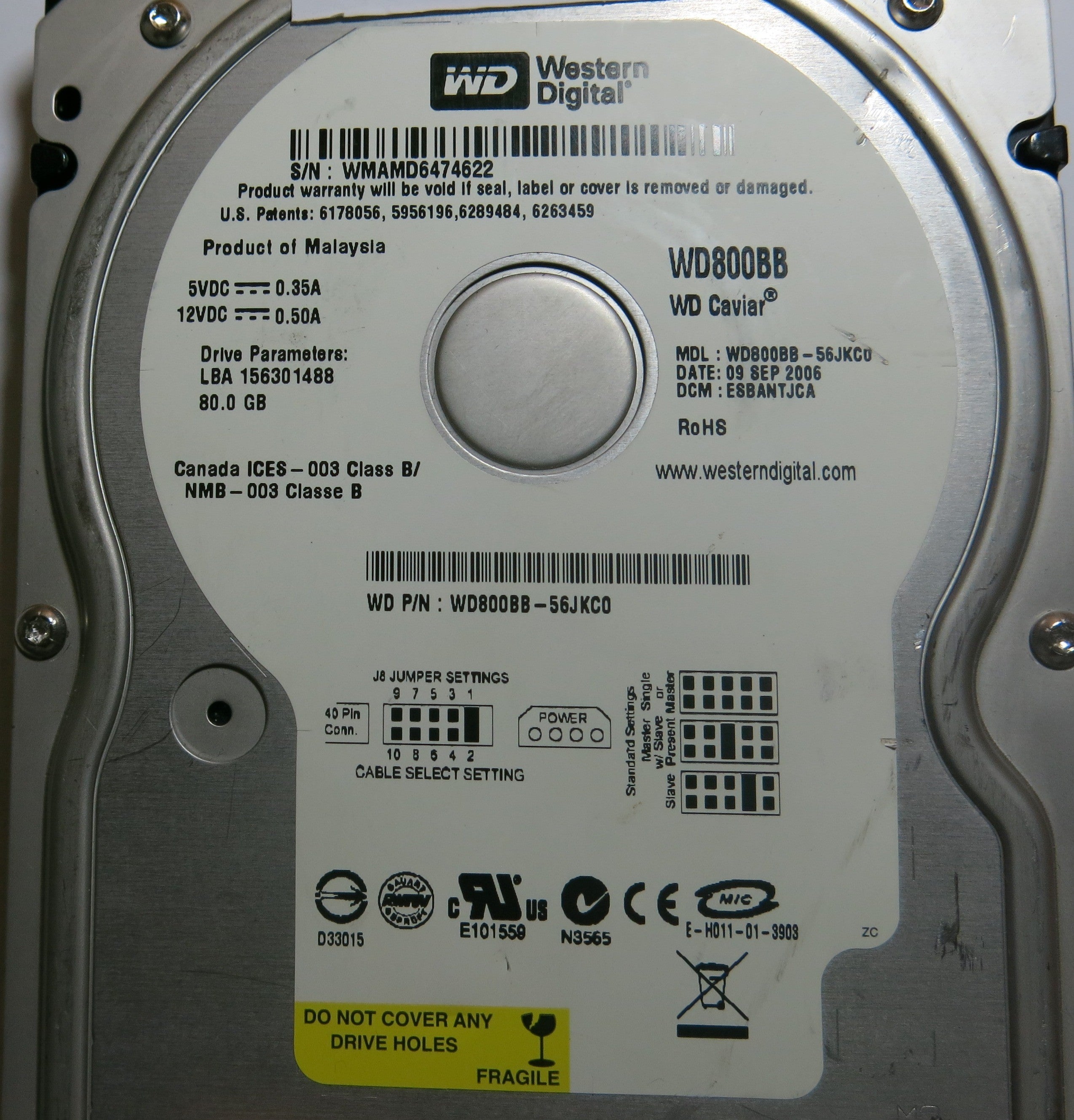 WESTERN DIGITAL WD800BB-56JKC0 2060-701292-002 REV A PCB