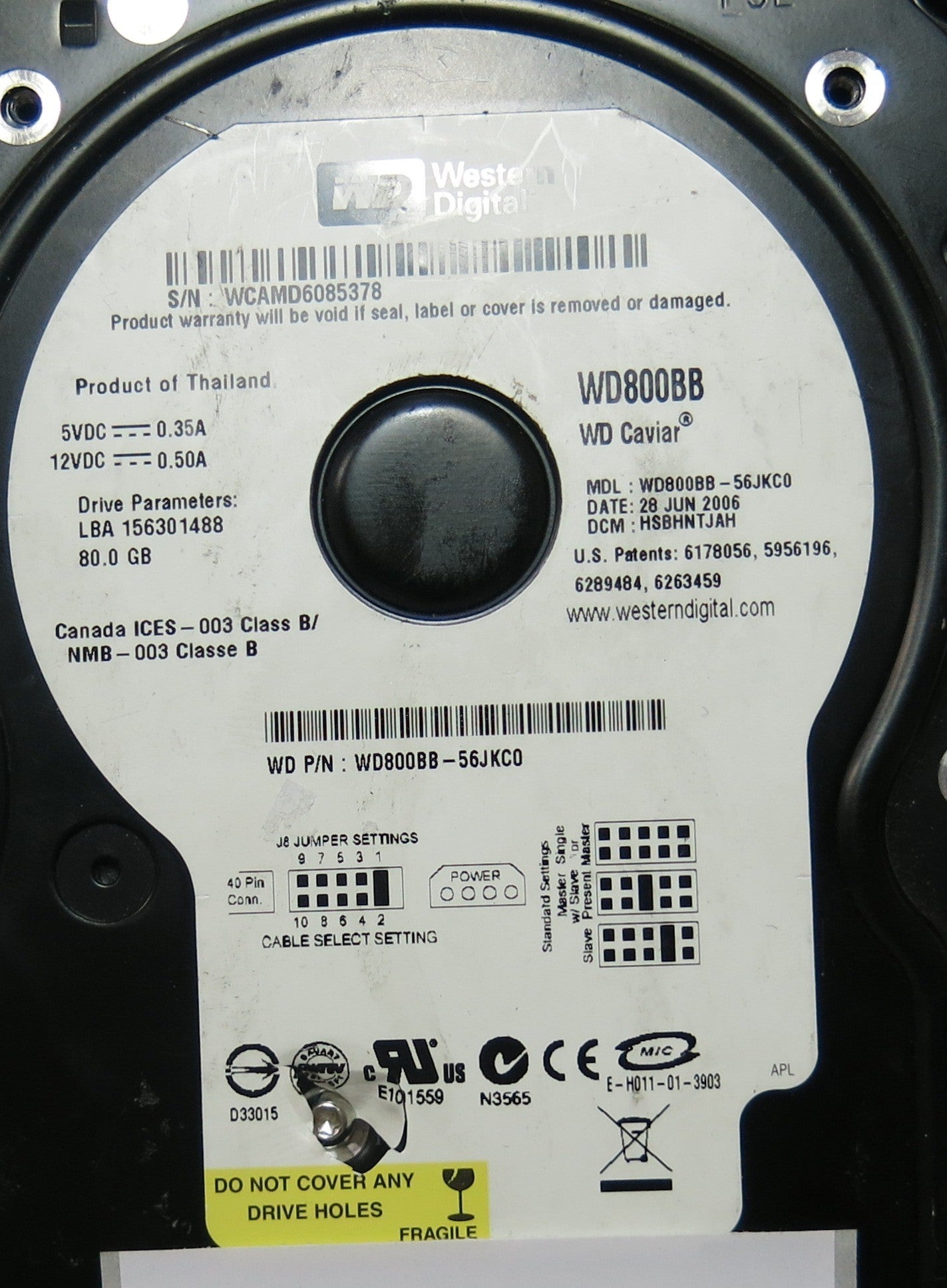 WESTERN DIGITAL WD800BB'56JKC0, DCM 2060-701292-000 REV A,  PCB