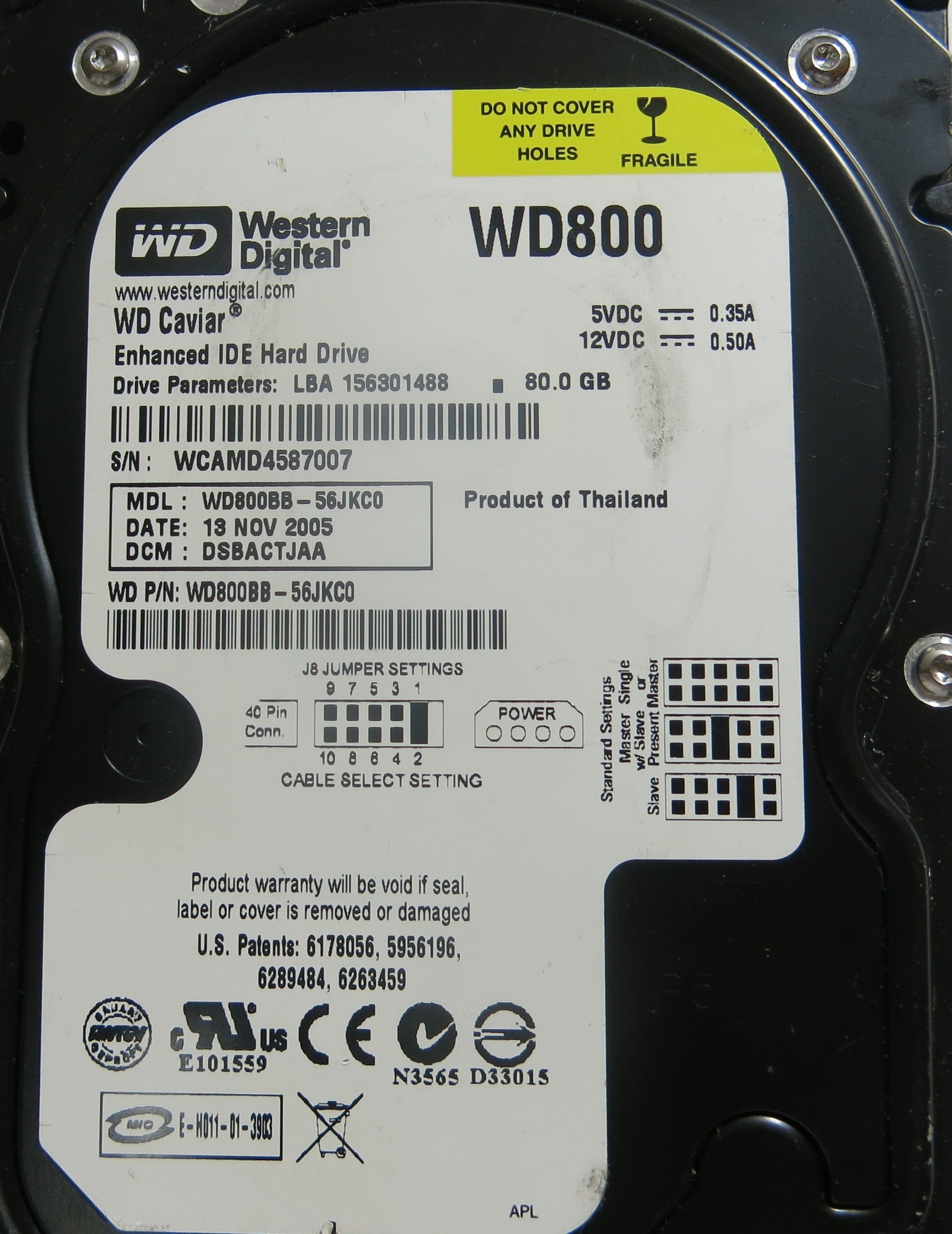 WESTERN DIGITAL WD800BB-56JKC0 DCM DCBACTJAA 2060-701292-000 REV A PCB
