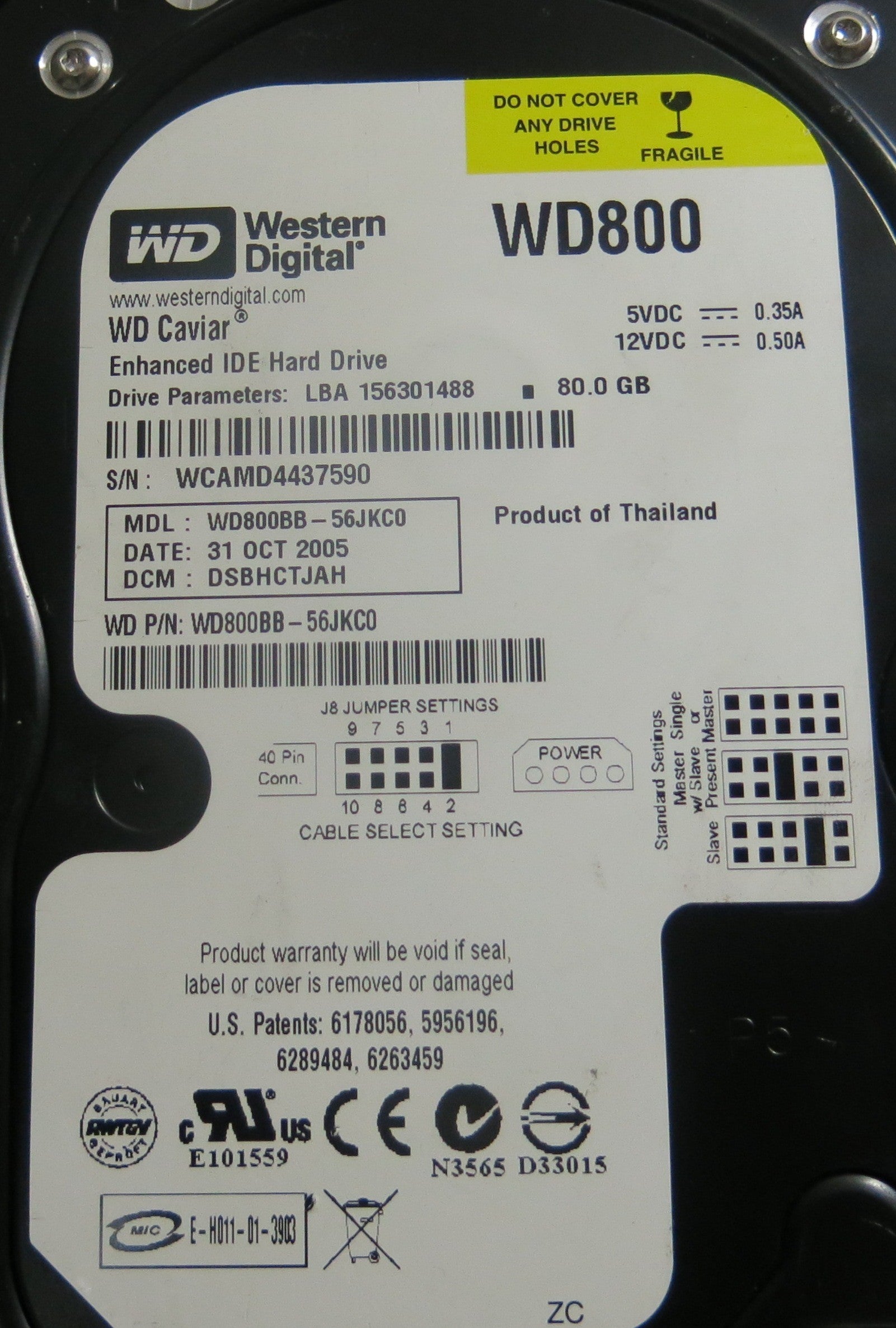 WESTERN DIGITAL WD800BB-56JKC0 DCM DSBHCTJAH 2060-701292-000 REV A PCB