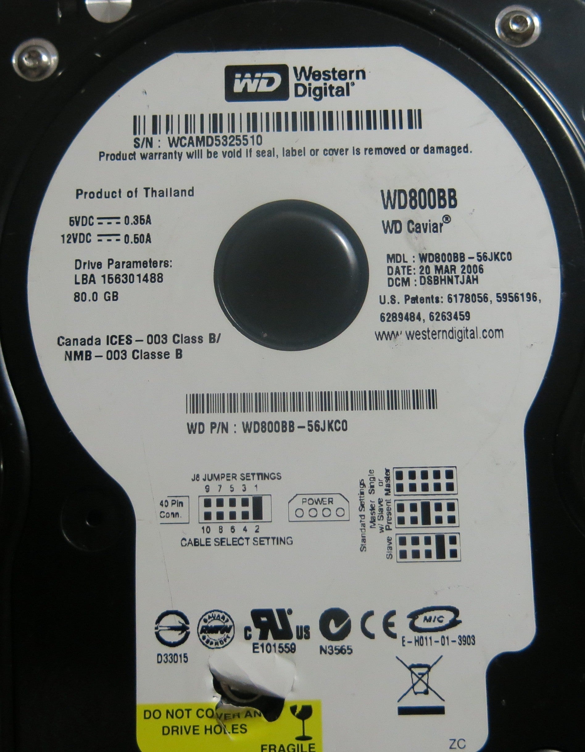 WESTERN DIGITAL WD800BB-56JKC0 DCM DSBHNTJAH 2060-701292-000 REV A PCB