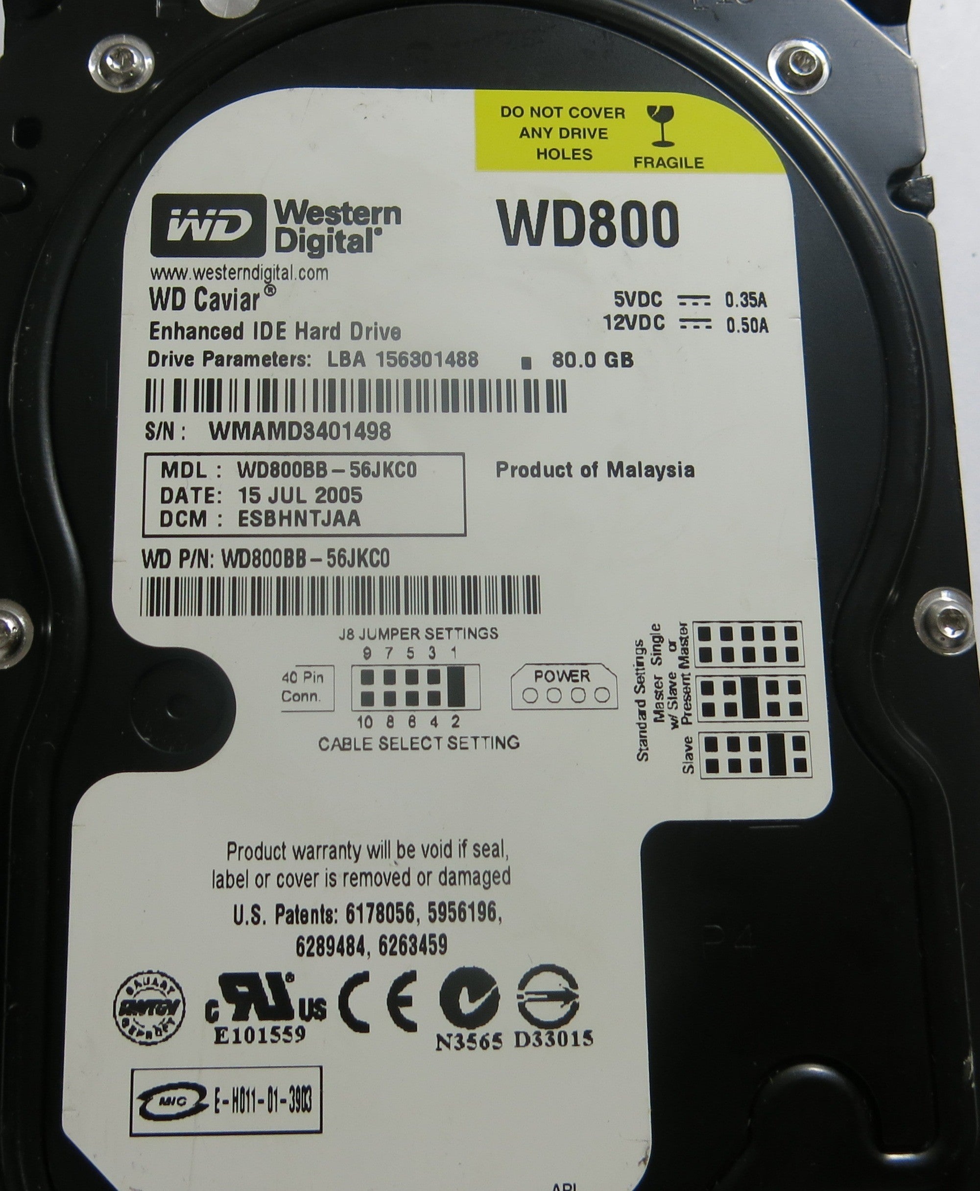 WESTERN DIGITAL WD800BB-56JKC0 DCM ESBHNTJAA 2060-701292-000 REV A PCB