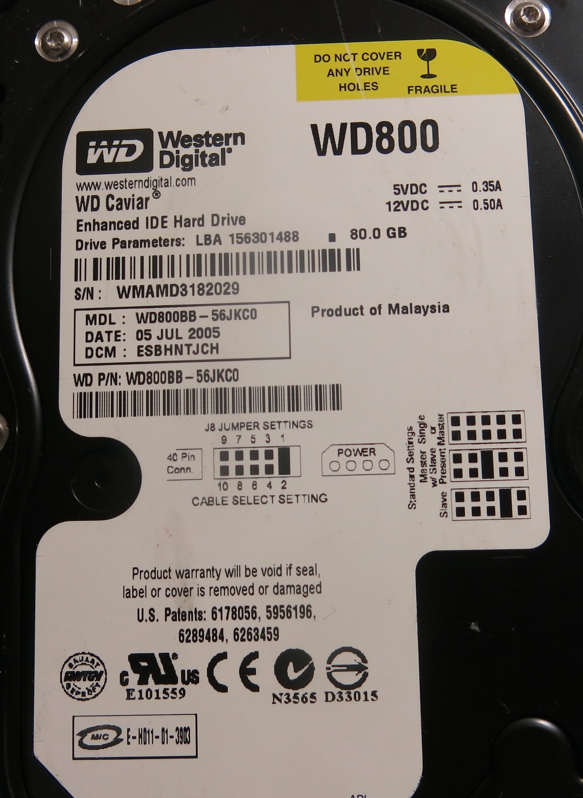 WESTERN DIGITAL WD800BB-56JKC0 DCM ESBHNTJCH 2060-701292-000 REV A PCB