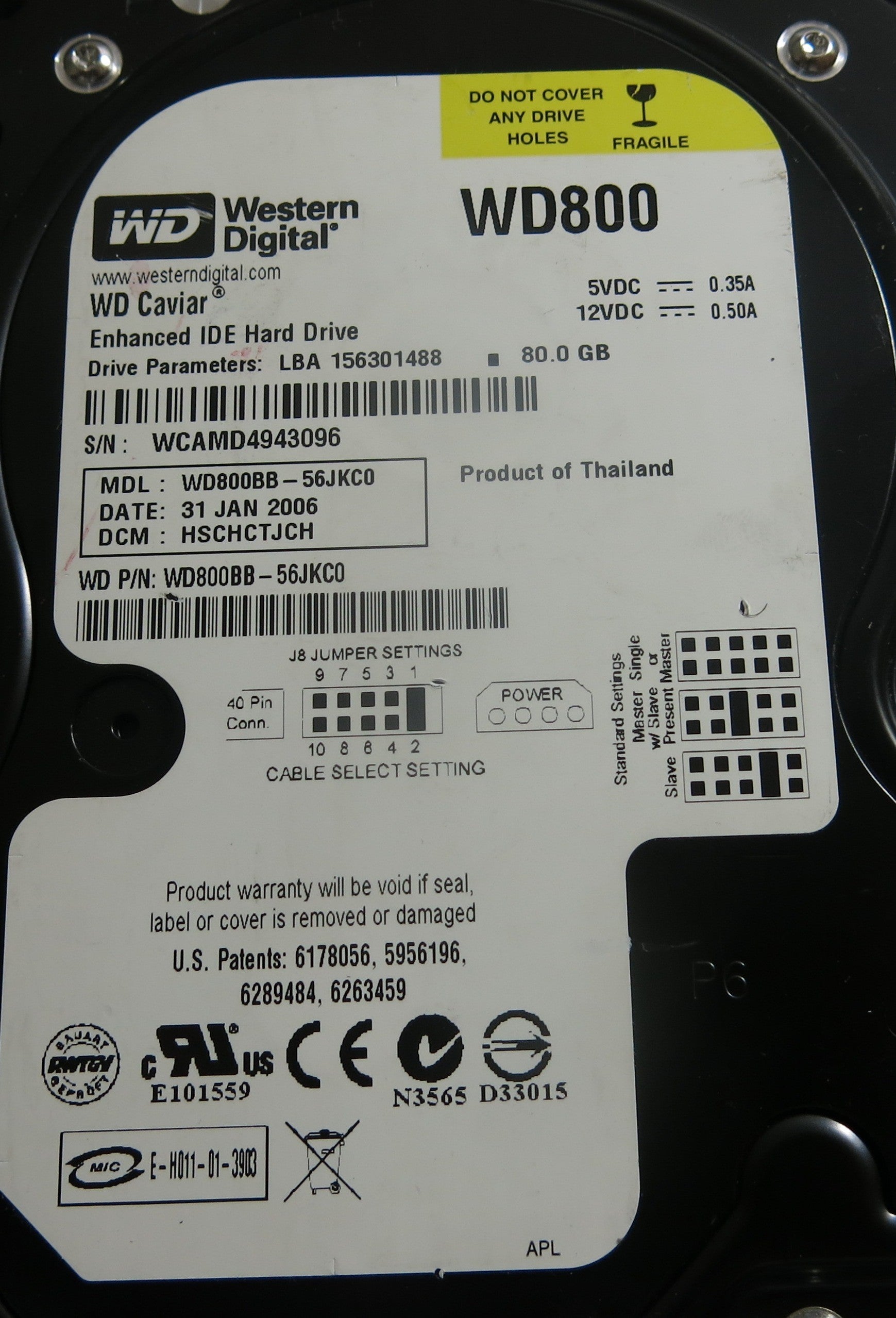 WESTERN DIGITAL WD800BB-56JKC0 DCM HSBANTJCA 2060-701292-000 REV A PCB