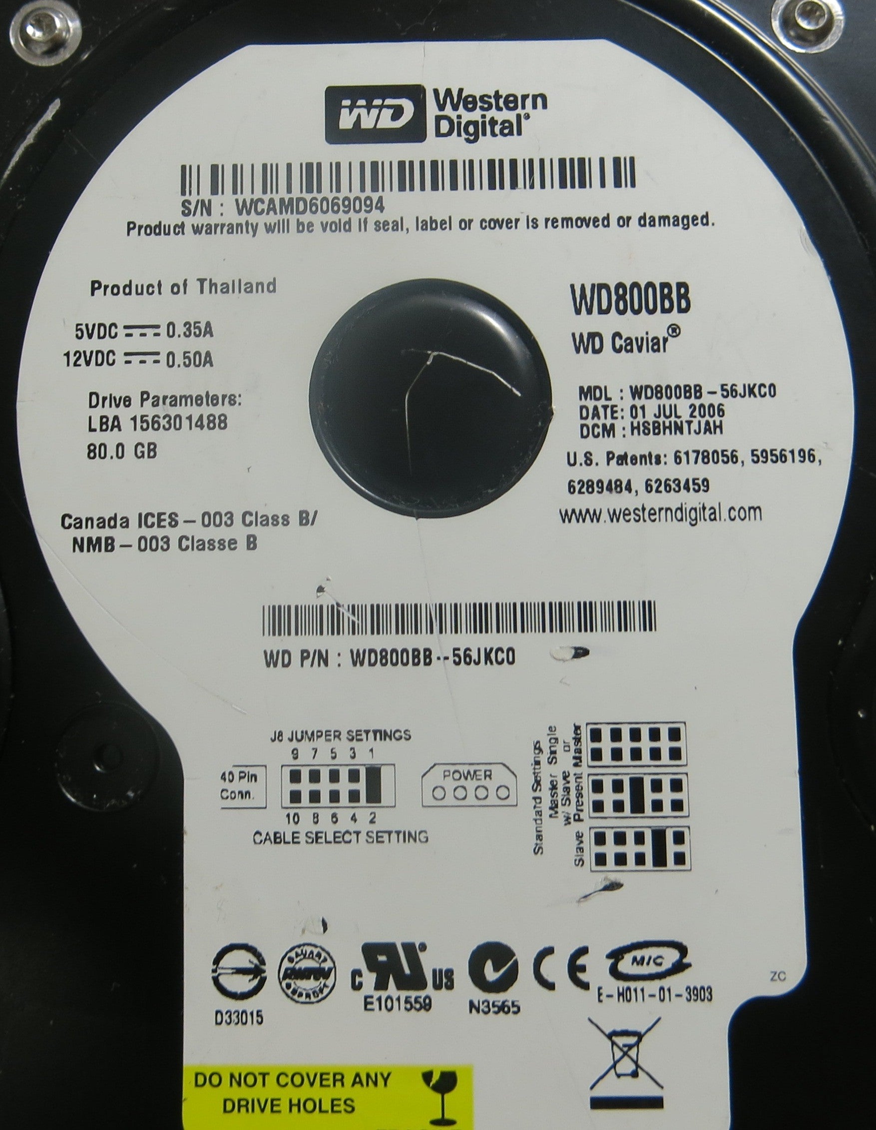 WESTERN DIGITAL WD800BB-56JKC0 DCM HSBHNTJAH 2060-701292-000 REV A PCB