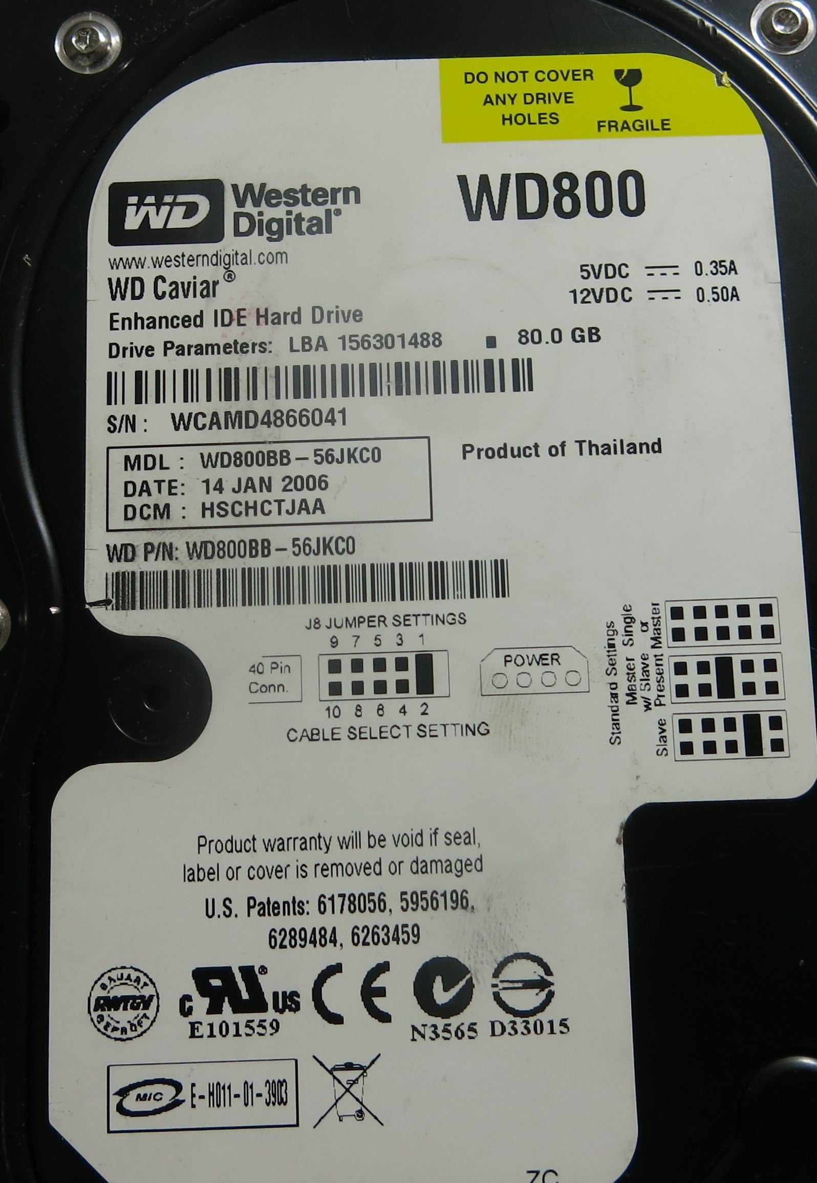 WESTERN DIGITAL WD800BB-56JKC0 DCM HSCHCTJAA 2060-701292-000 REV A PCB