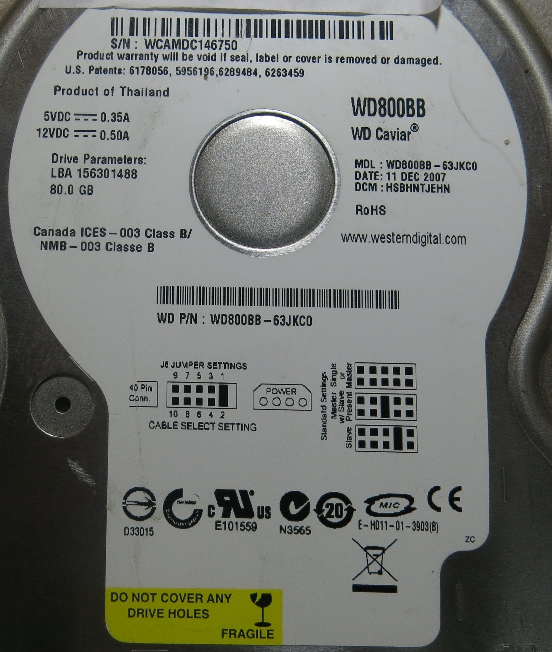 WESTERN DIGITAL WD800BB-63JKC0 2060-701292-002 REV A PCB